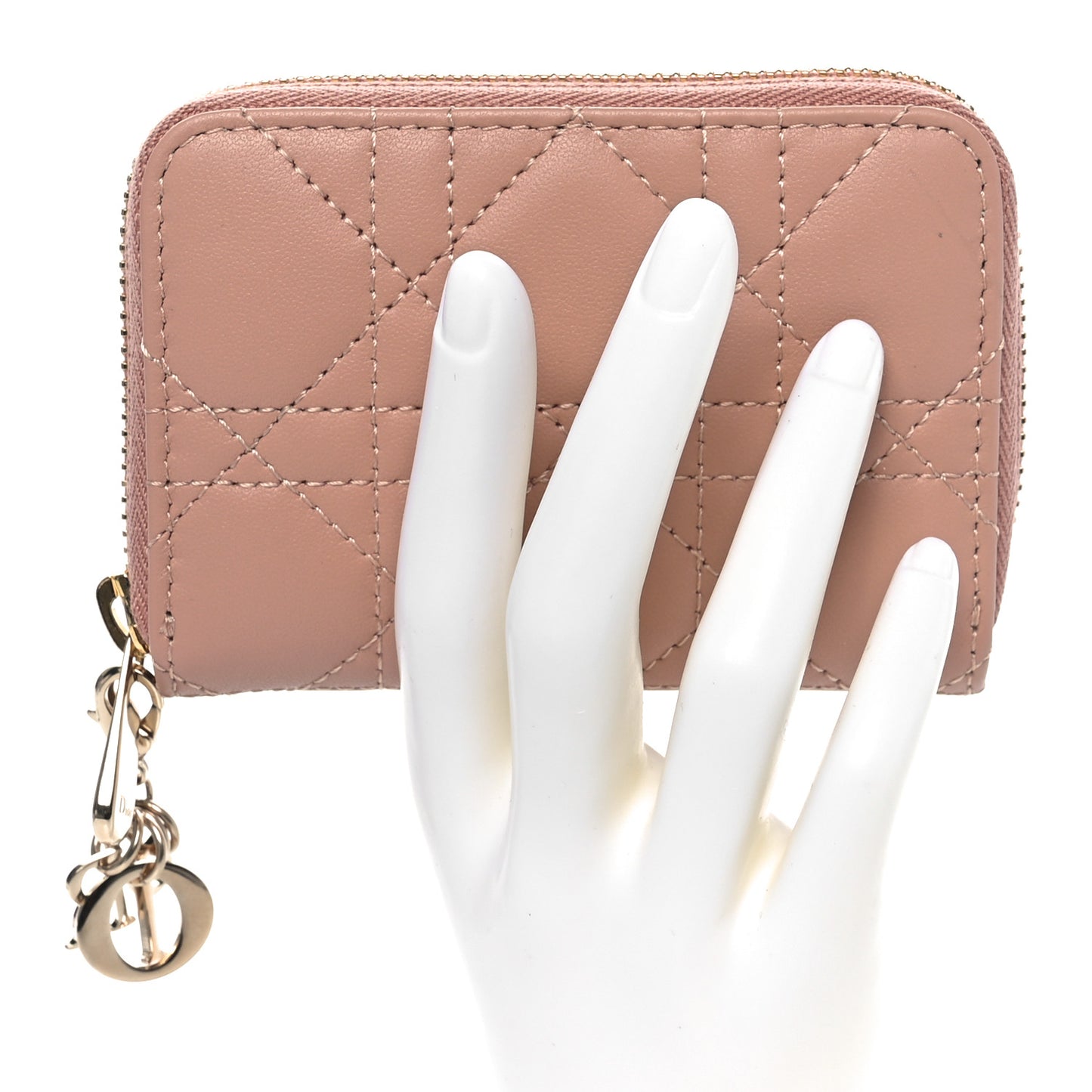 Lambskin Cannage Small Lady Dior Voyageur Coin Purse Rose Des Vents