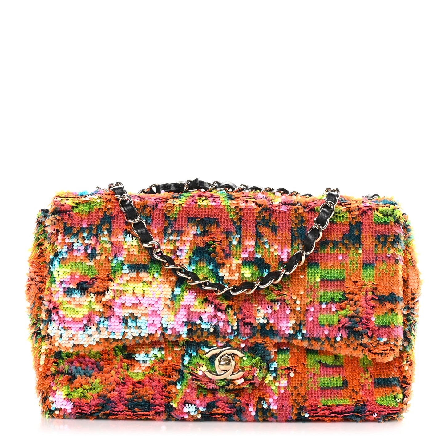 Sequin Logo Single Flap Orange Turquoise Pink