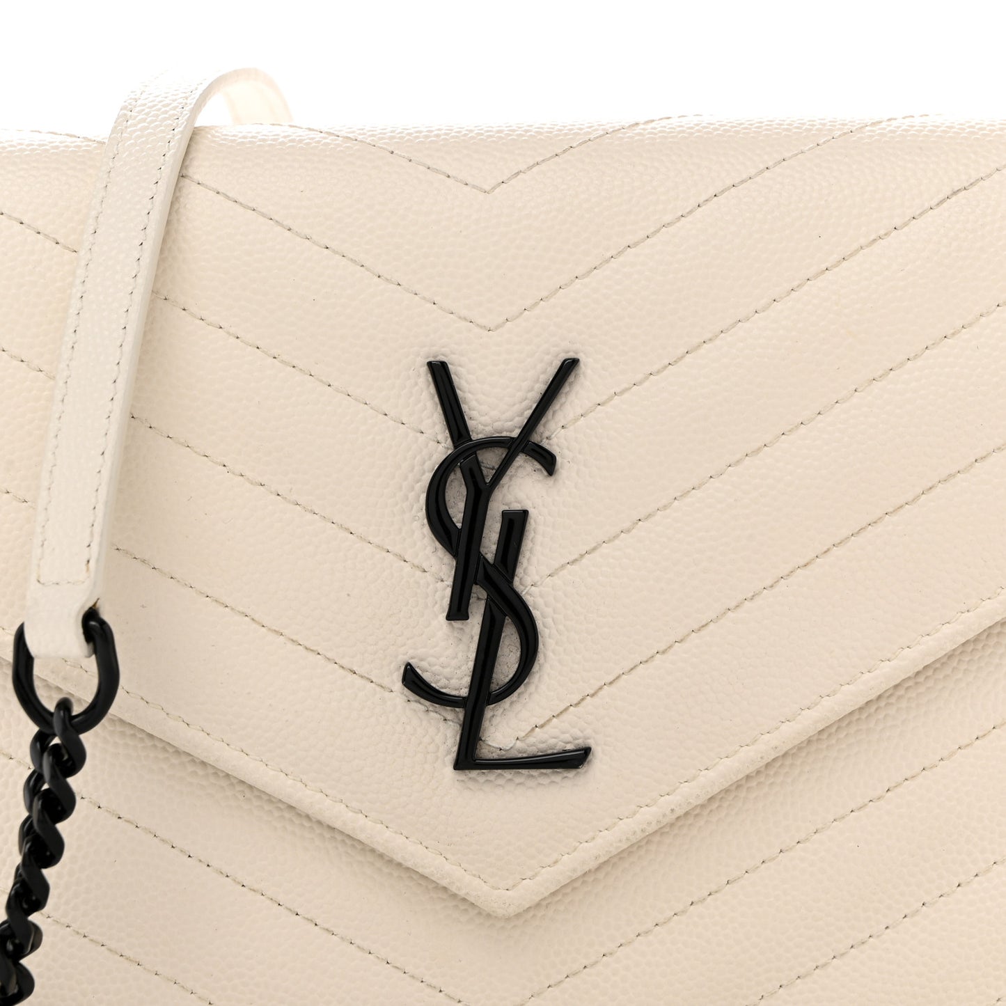 Grain De Poudre Matelasse Chevron Monogram Envelope Chain Wallet Dove White