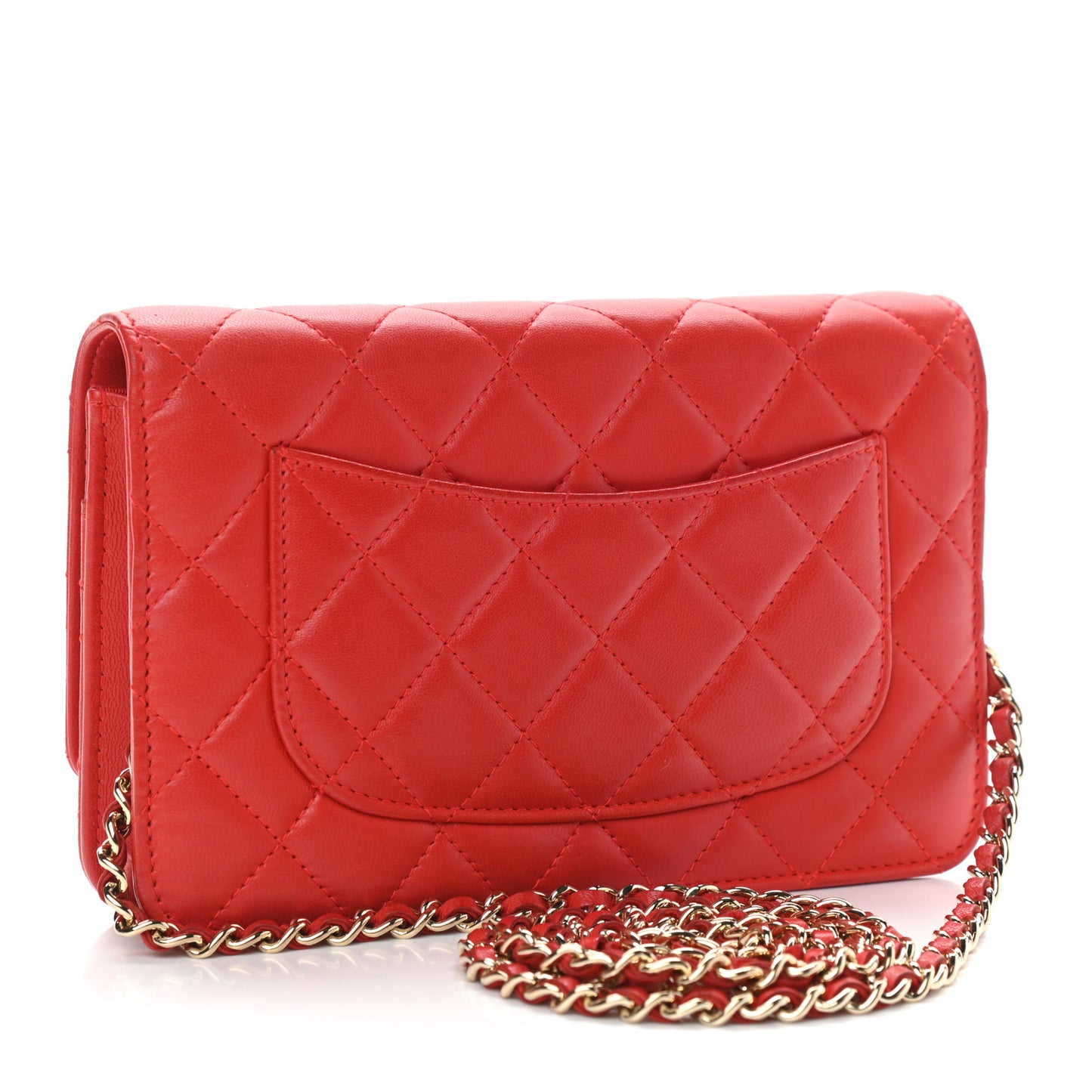 Lambskin Quilted Wallet On Chain WOC Red