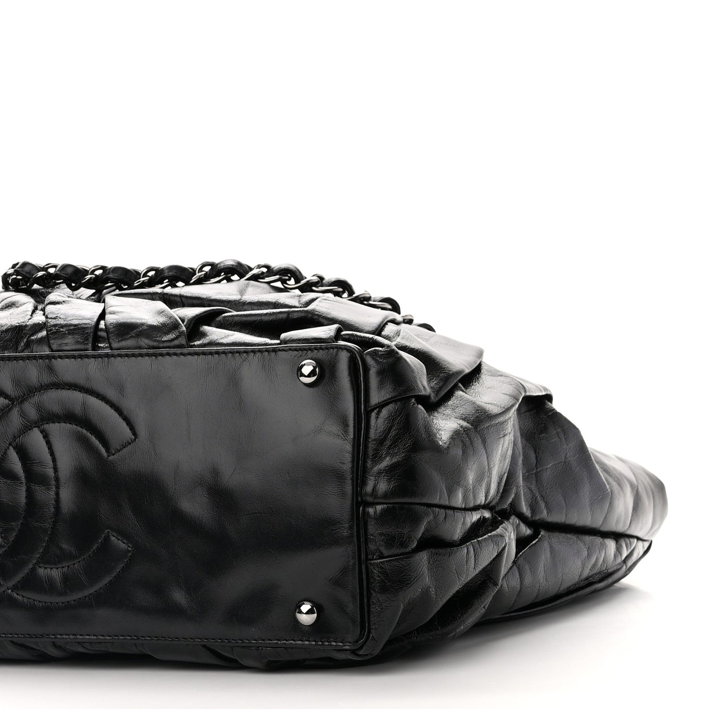 Glazed Calfskin Large Twisted Tote Black
