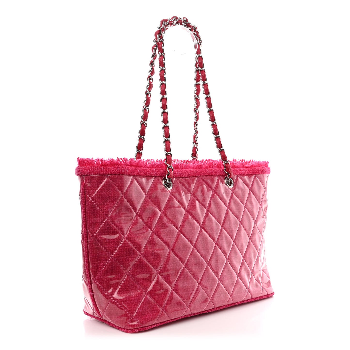Vinyl Quilted Funny Tweed Tote Fuchsia
