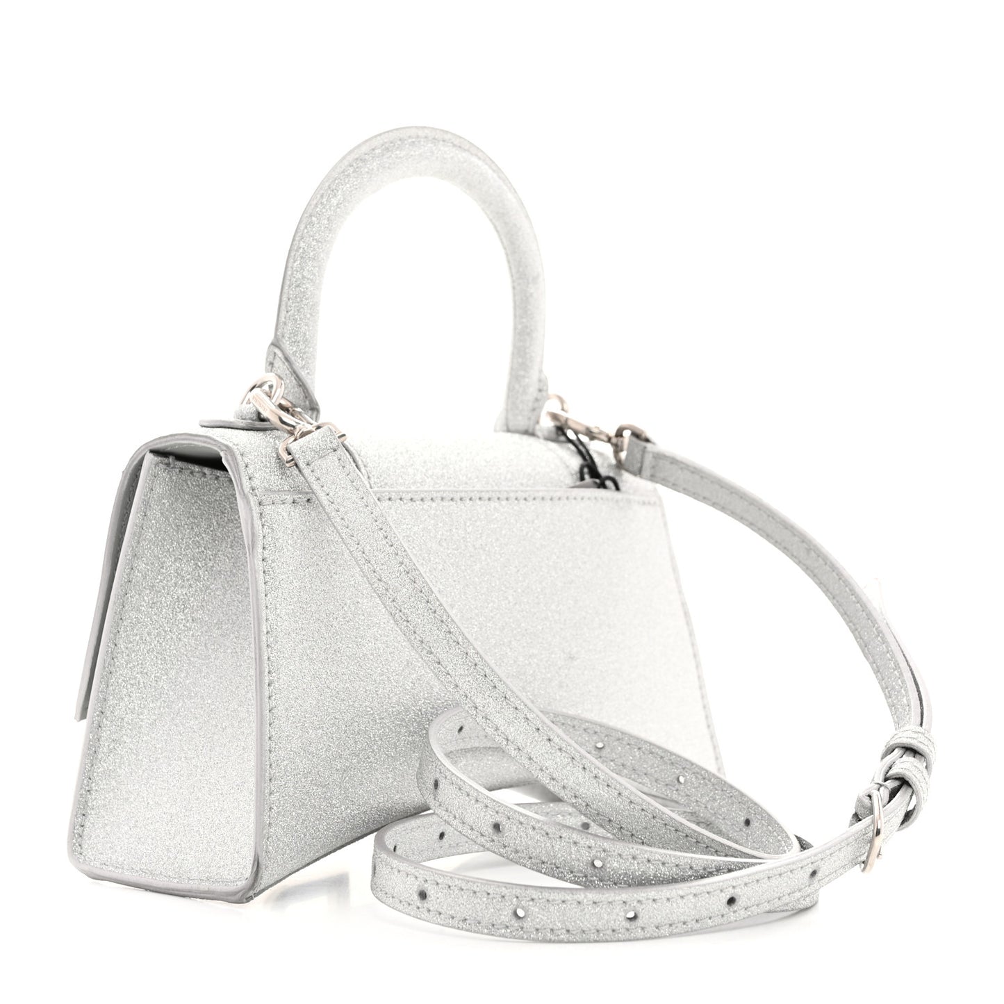 Glitter Fabric Hourglass Top Handle Bag XS Grey