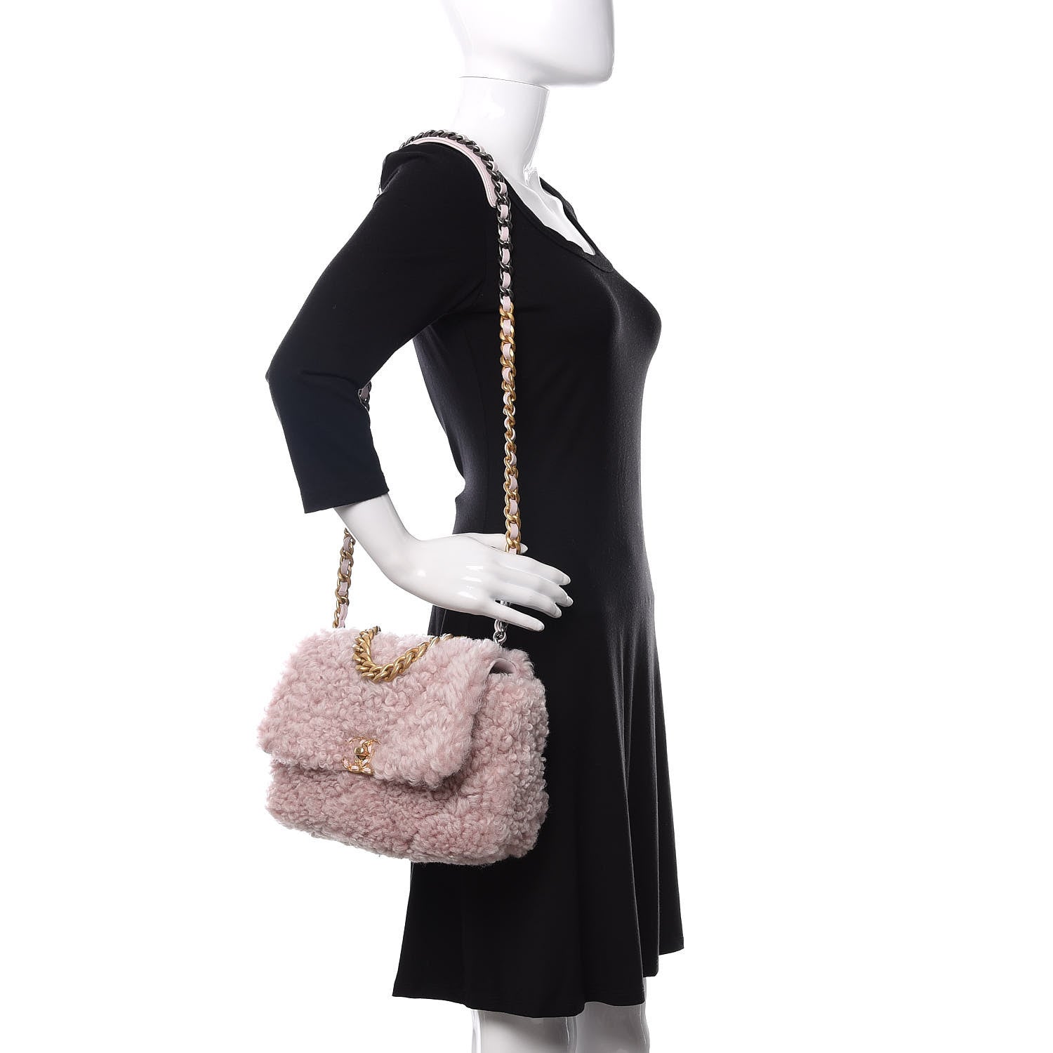 Chanel Shearling Sheepskin Medium 19 Flap Light Pink 2 of 11