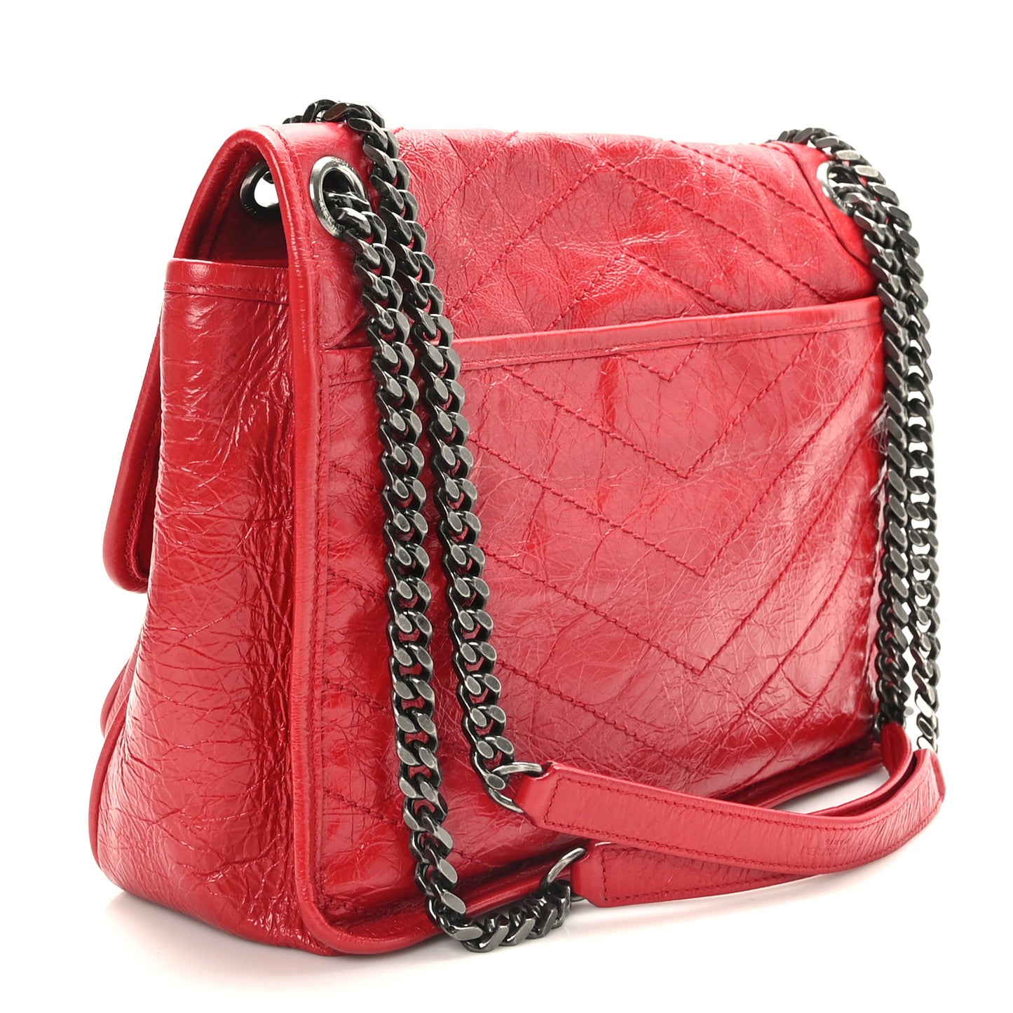 Crinkled Calfskin Matelasse Monogram Medium Niki Chain Satchel Rouge Eros