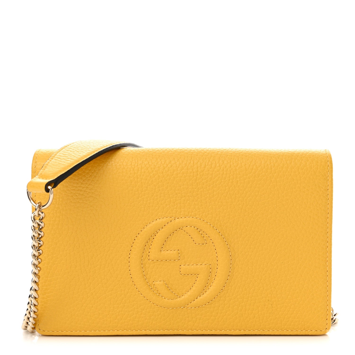 Gucci Pebbled Calfskin Soho Wallet On Chain New Buttercup 1 of 11