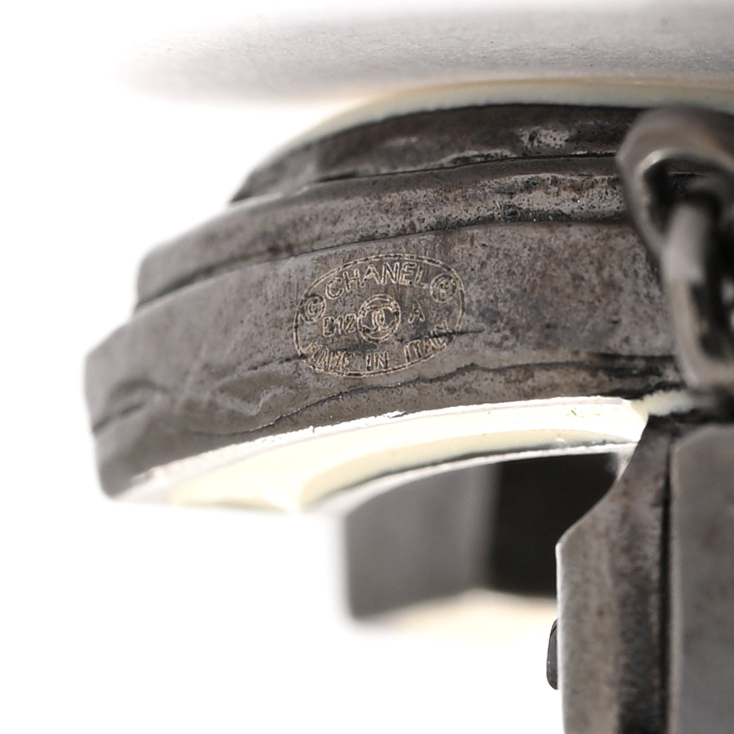 Enamel Bead CC Drop Clip On Earrings Ruthenium White