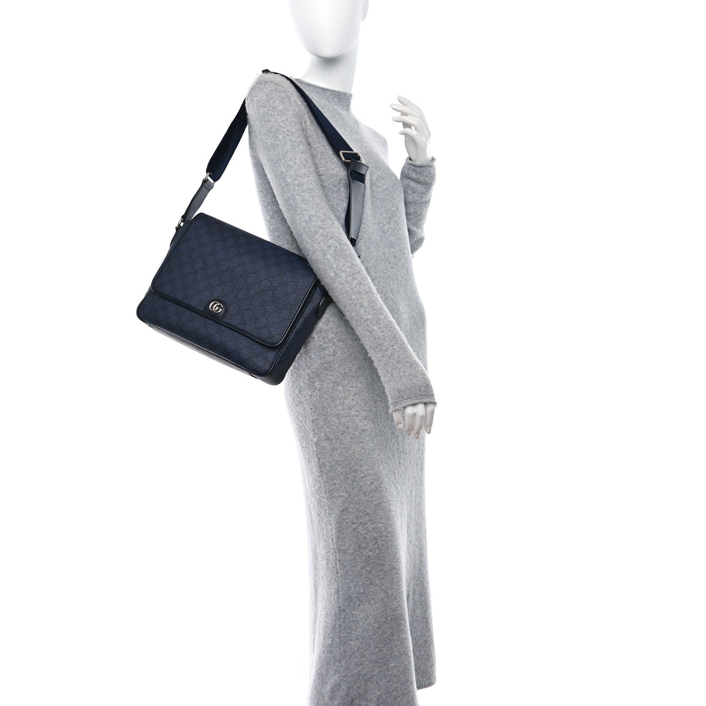 Tender GG Supreme Monogram Textured Dollar Calfskin Ophidia Messenger Bag Dark Blue