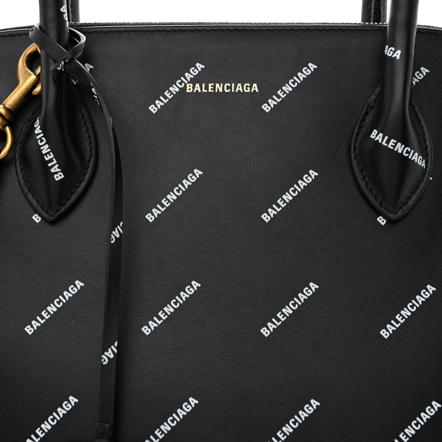 Calfskin Allover Logo M Ville Top Handle Bag Black