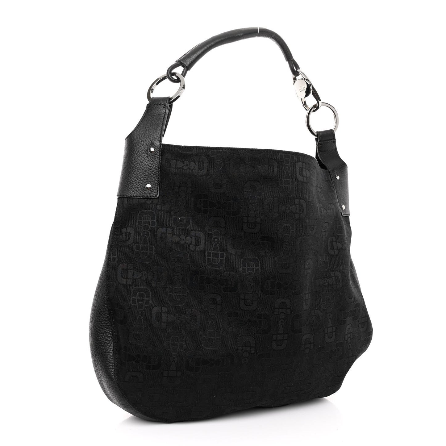Canvas Horsebit Print Hobo Black