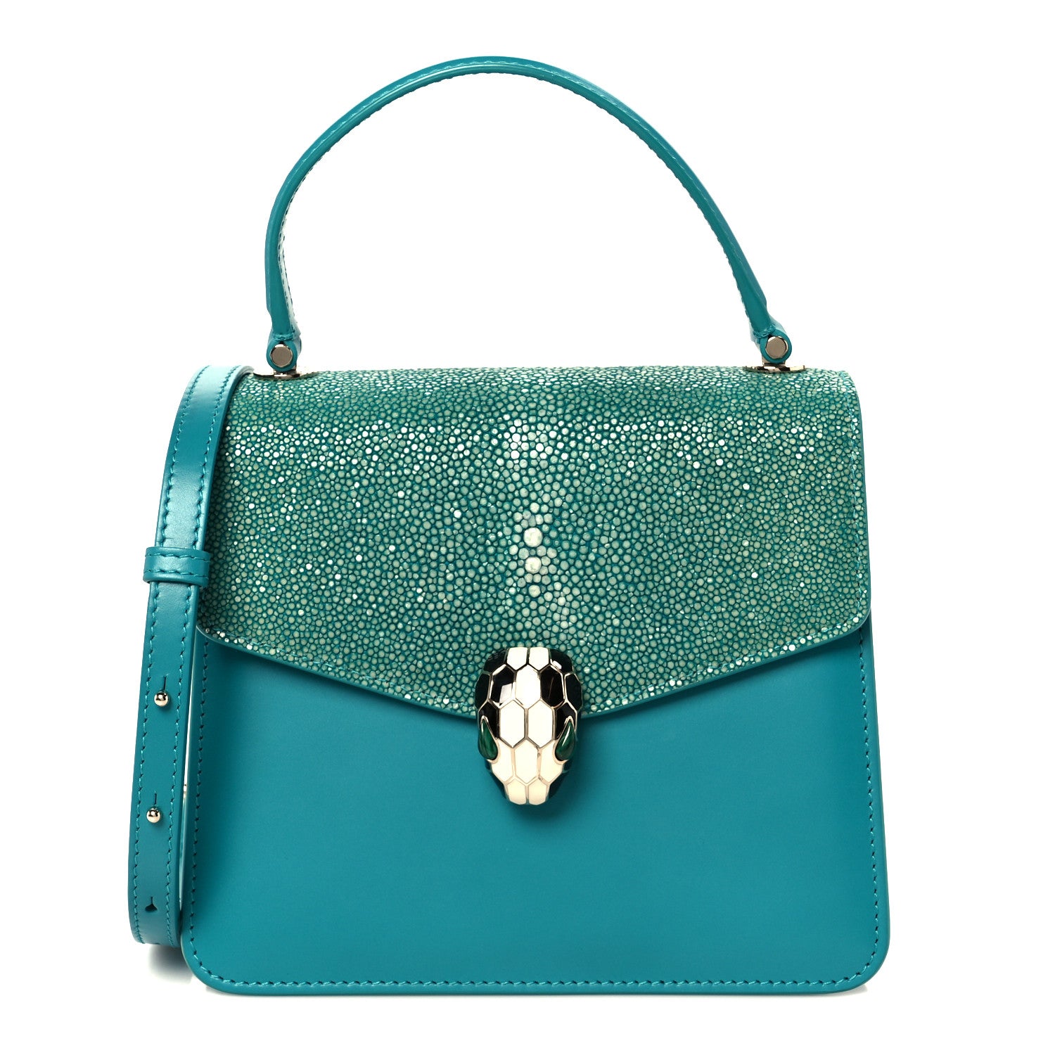 Bulgari Calfskin Galuchat Serpenti Forever Crossbody Turquoise