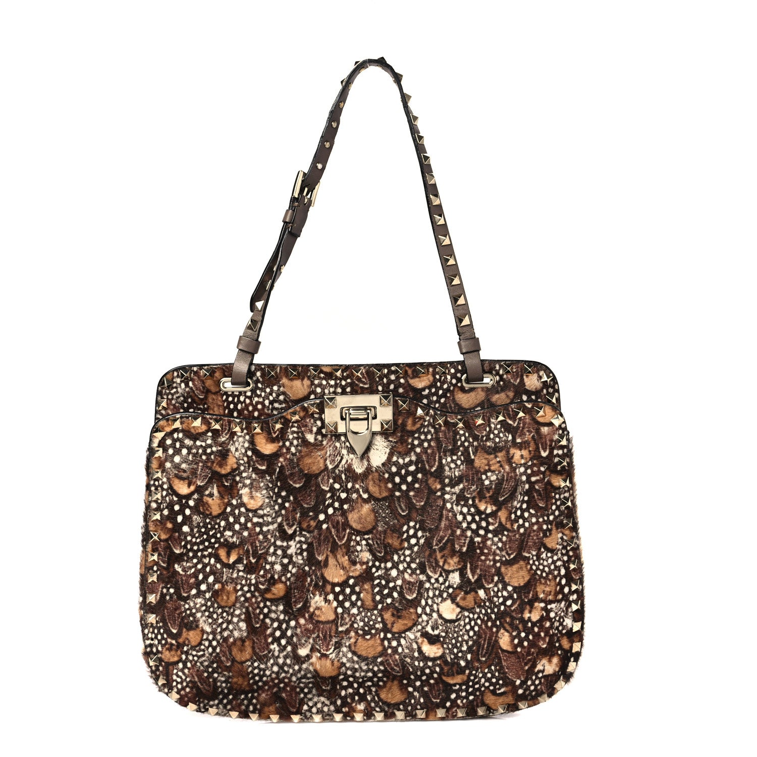 Valentino Garavani Calf Hair Feather Rockstud Shoulder Satchel 1 of 7