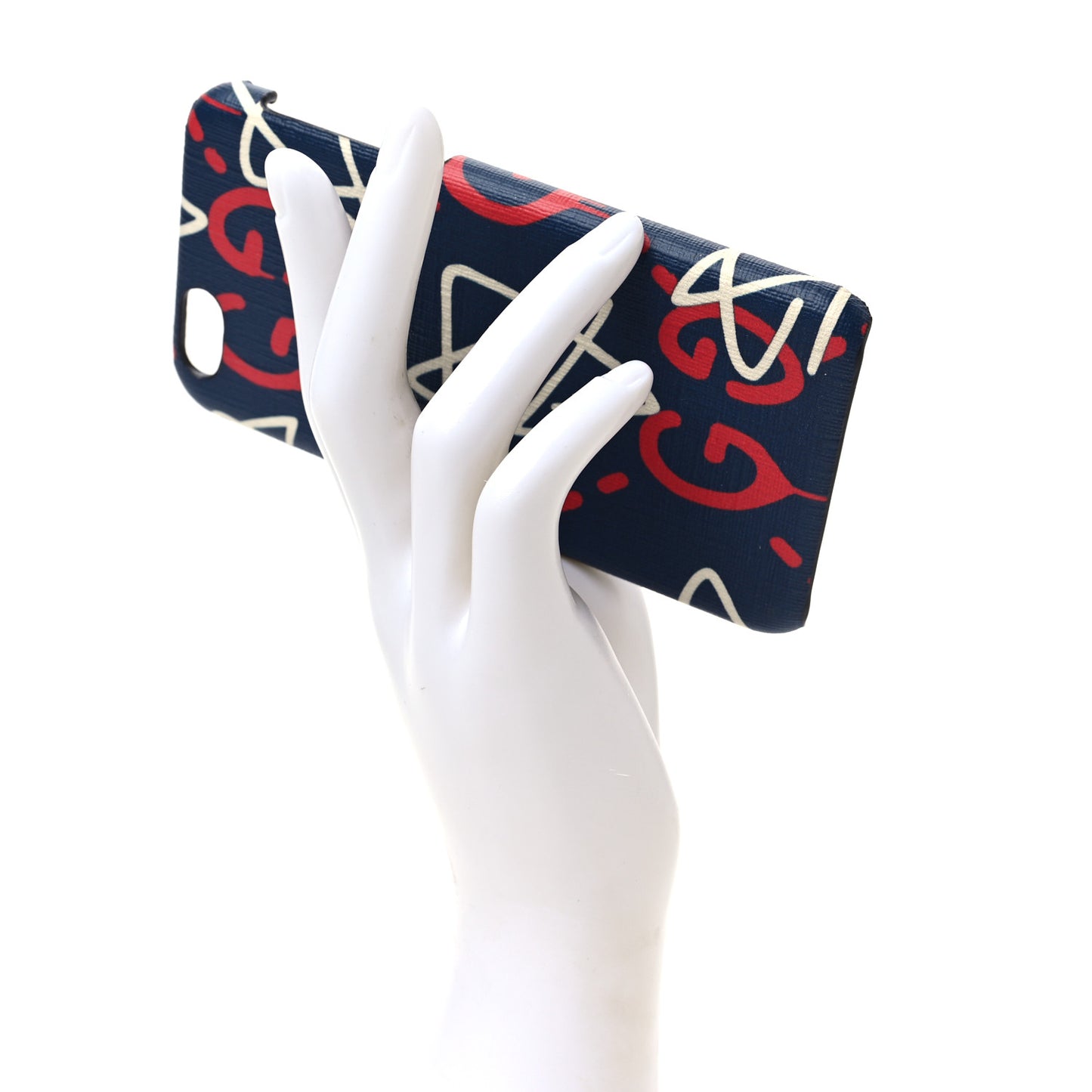 Calfskin GucciGhost iPhone 7/8 Case Blue Agata Hibiscus Red