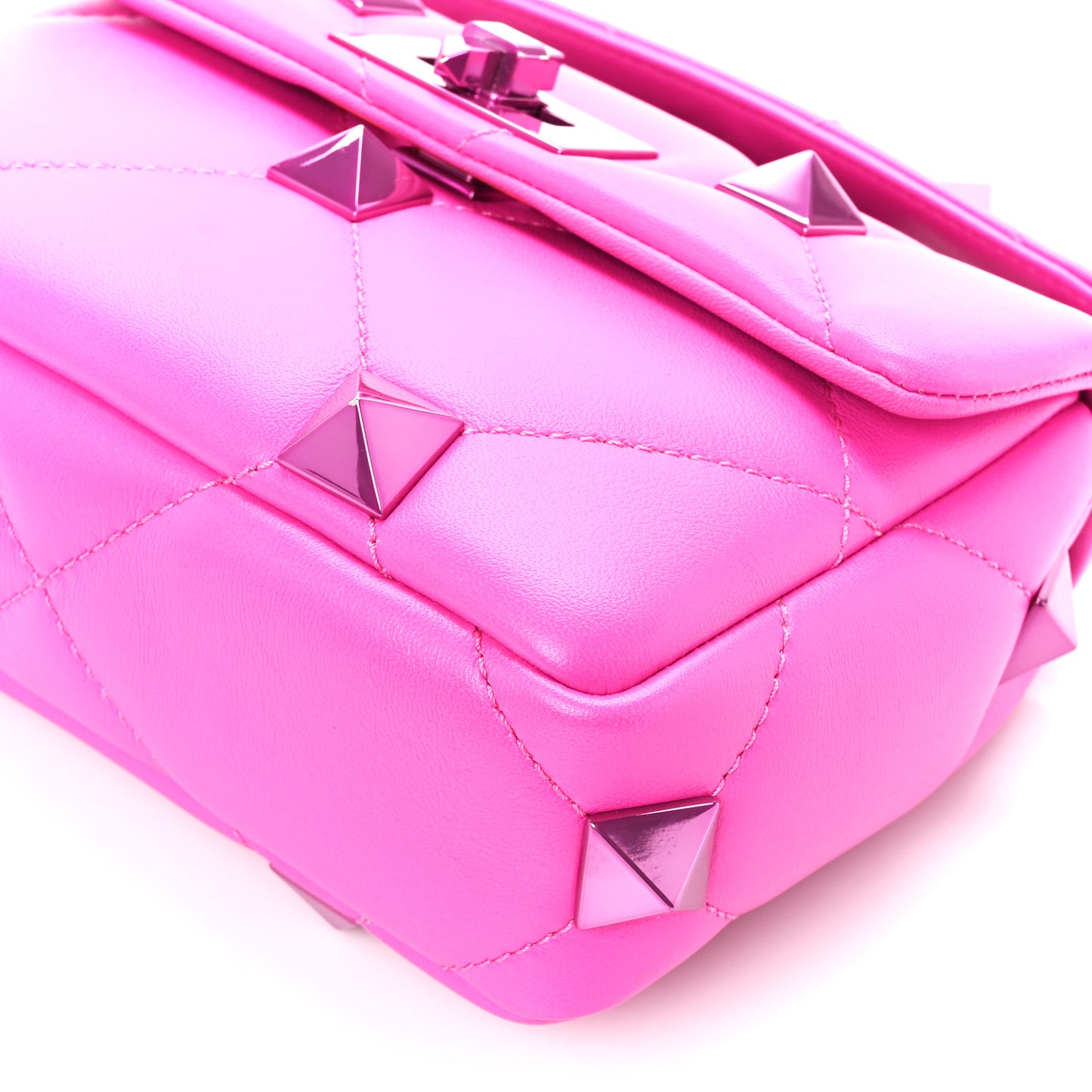 Nappa Lacquer Monochrome Small Roman Stud Shoulder Bag Pink PP