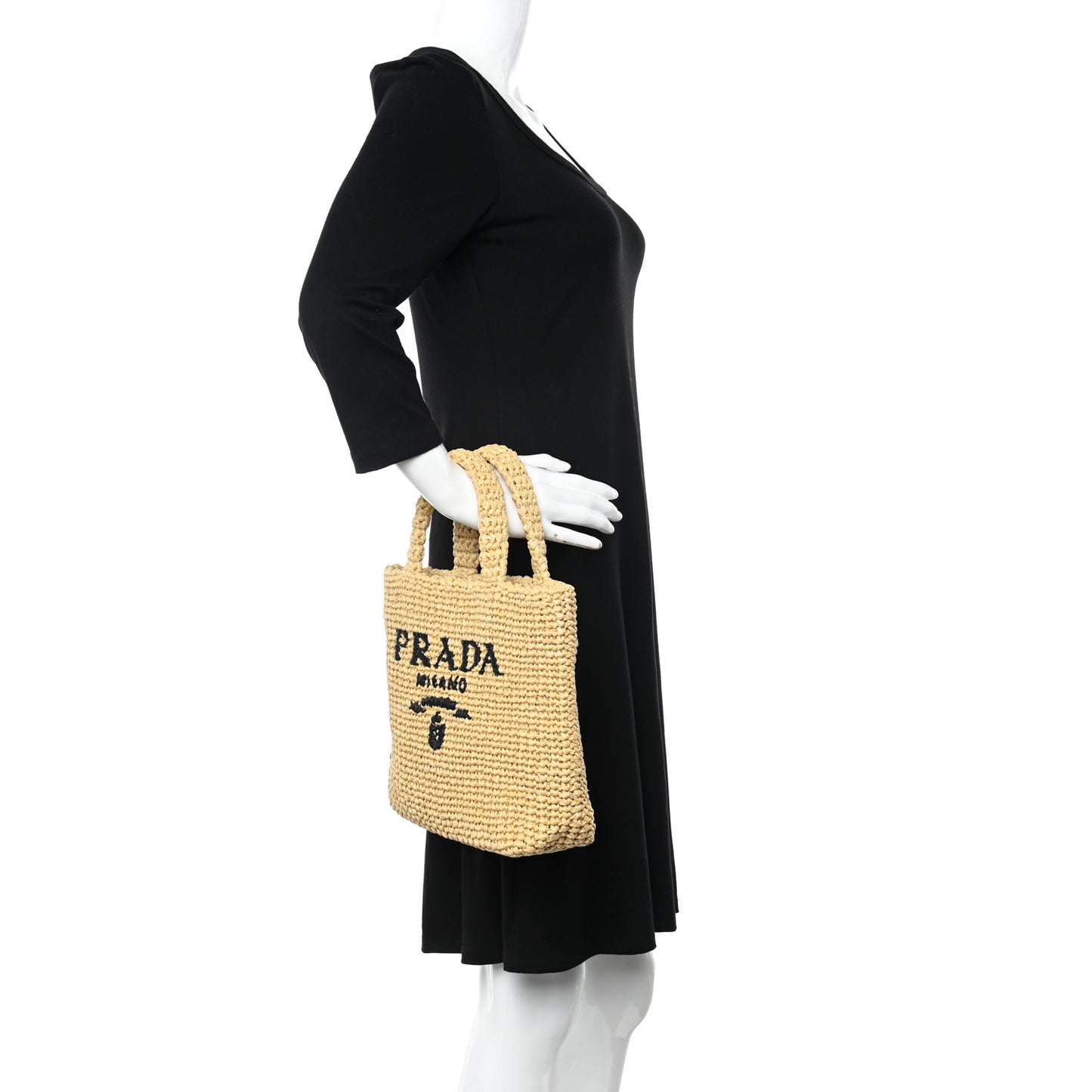 Yarn Raffia Effect Crochet Embroidered Small Logo Tote Naturale