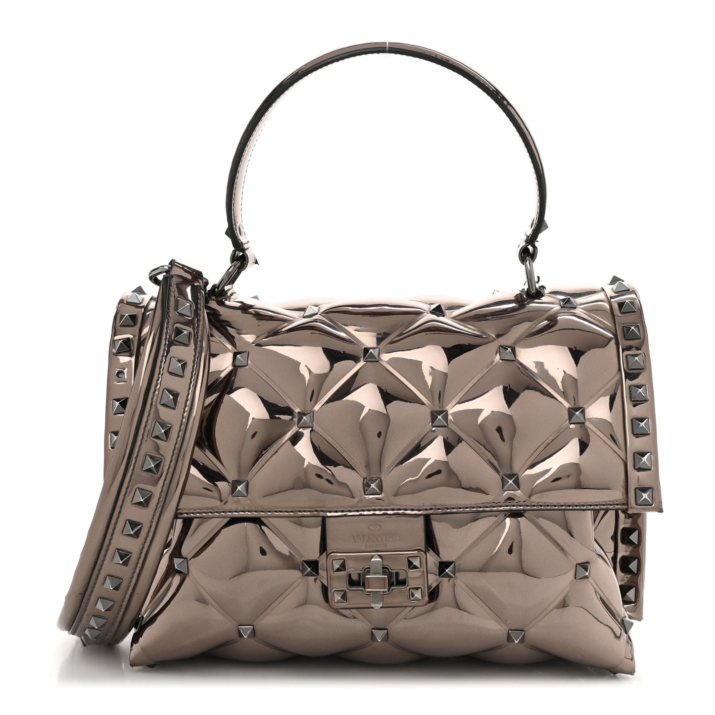 Metallic PVC Candystud Top Handle Bag Rutenio