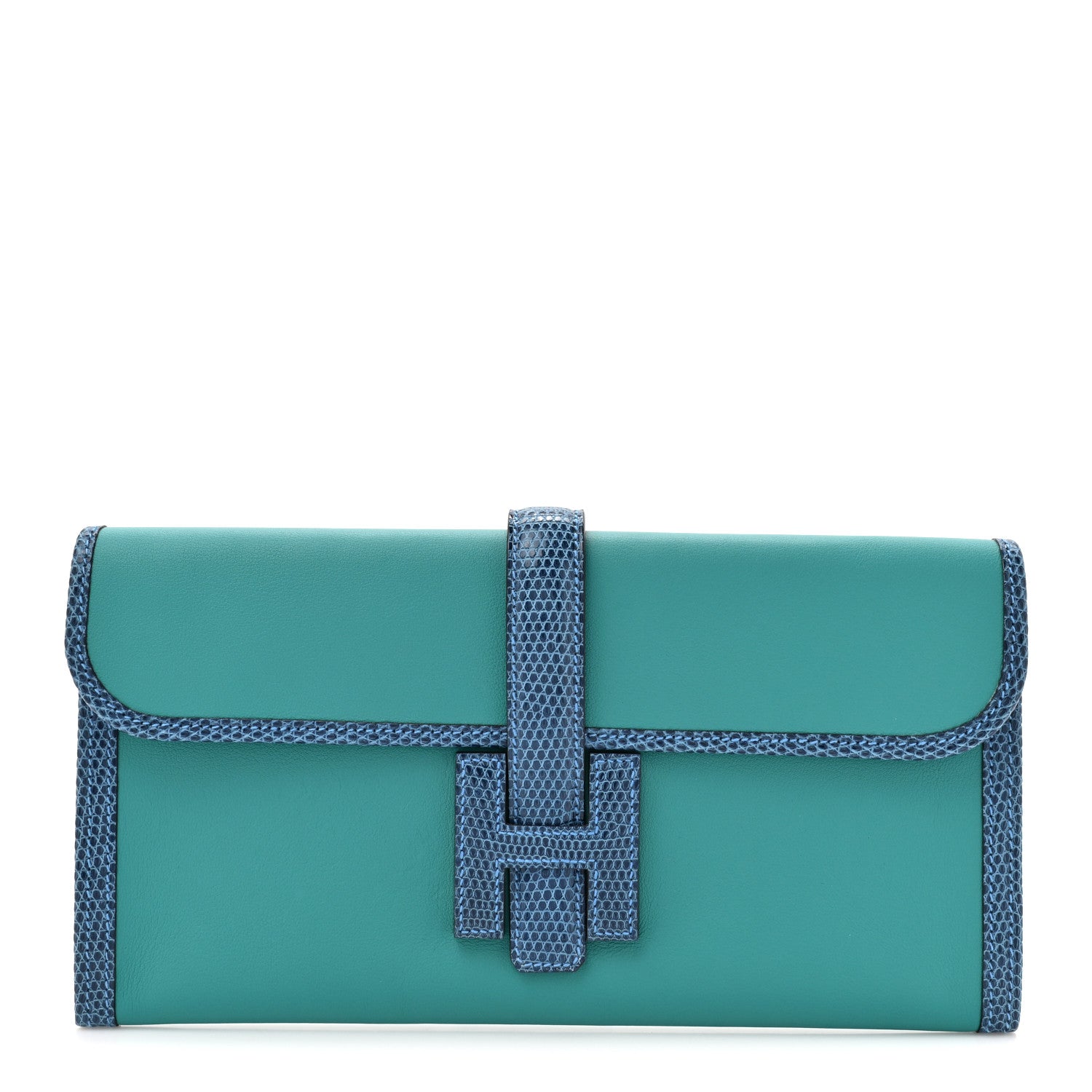 Hermes Swift Lizard Jige Elan Touch 29 Clutch Bleu Paon Mykonos