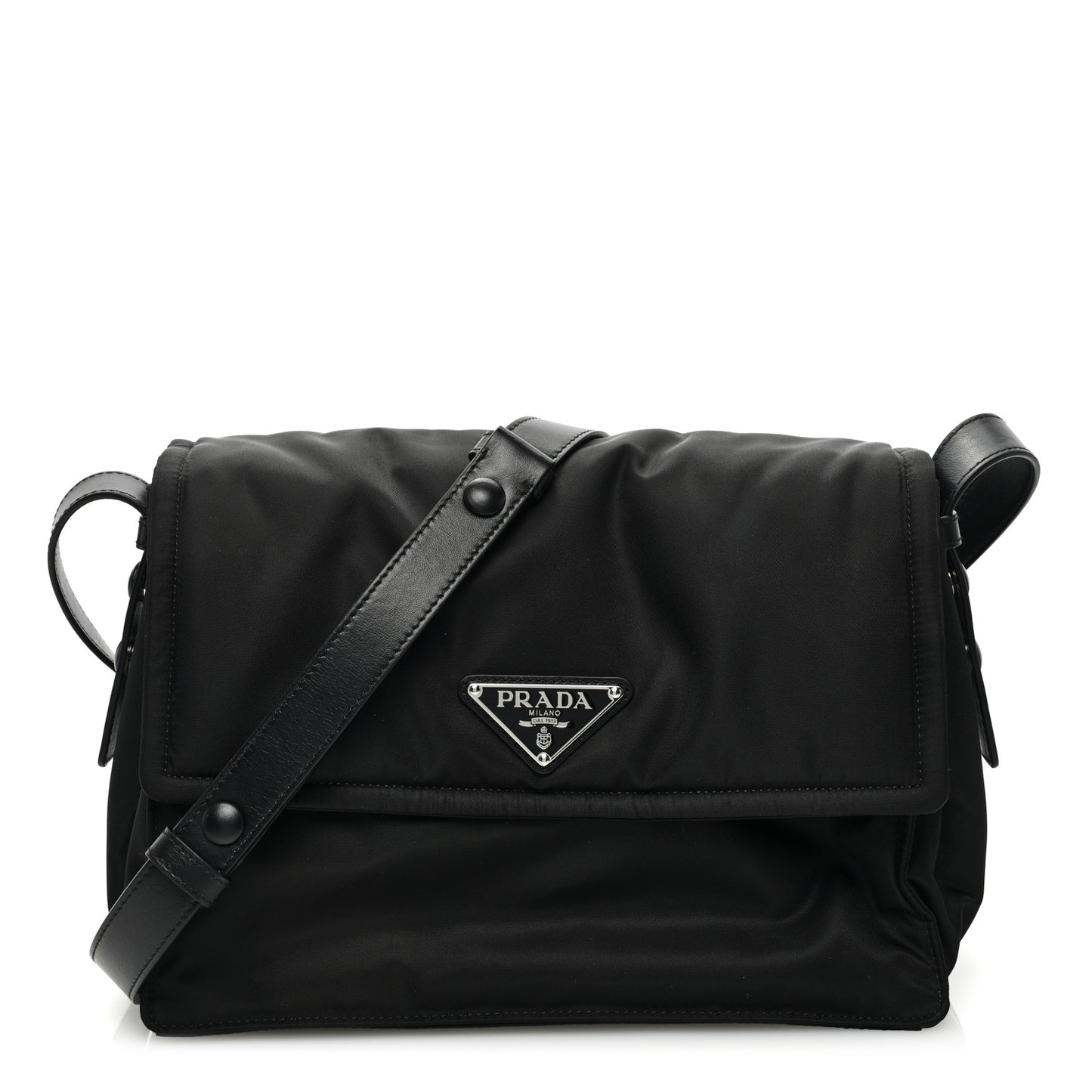 Re-Nylon Vitello Padded Small Flap Shoulder Bag Black