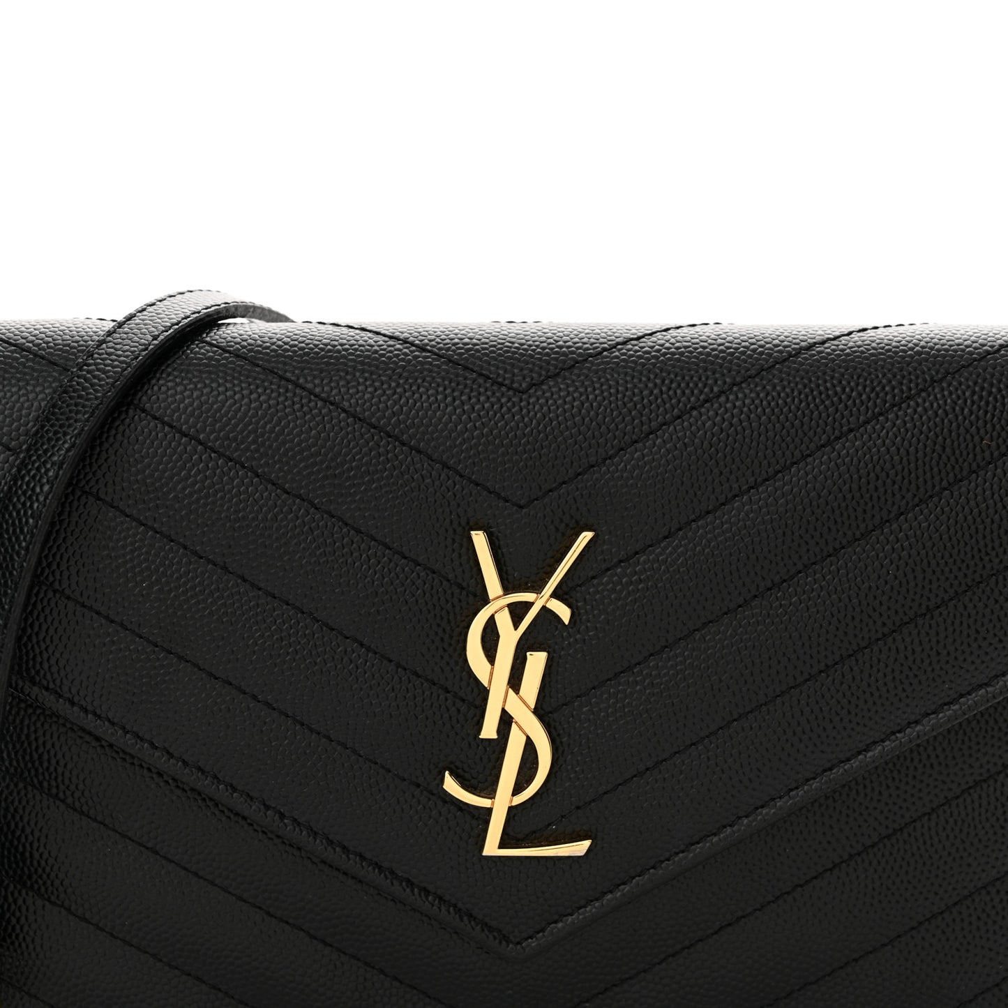 Grain De Poudre Matelasse Chevron Monogram Envelope Chain Wallet Black