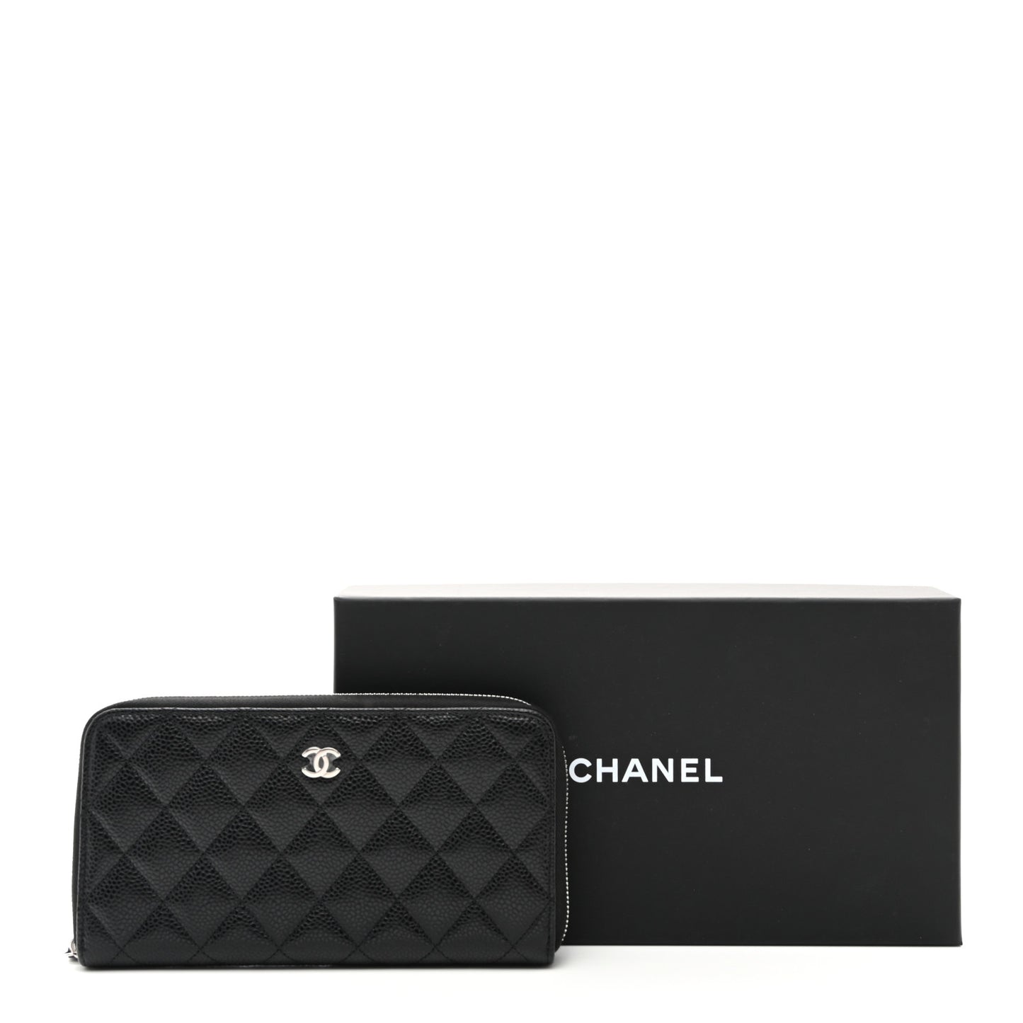 Caviar Quilted Large Gusset Zip Around Wallet Black