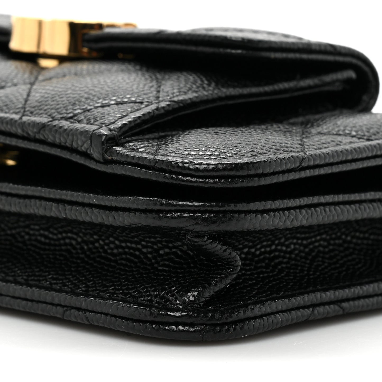 Caviar Quilted Pocket Twins Clutch With Chain Black