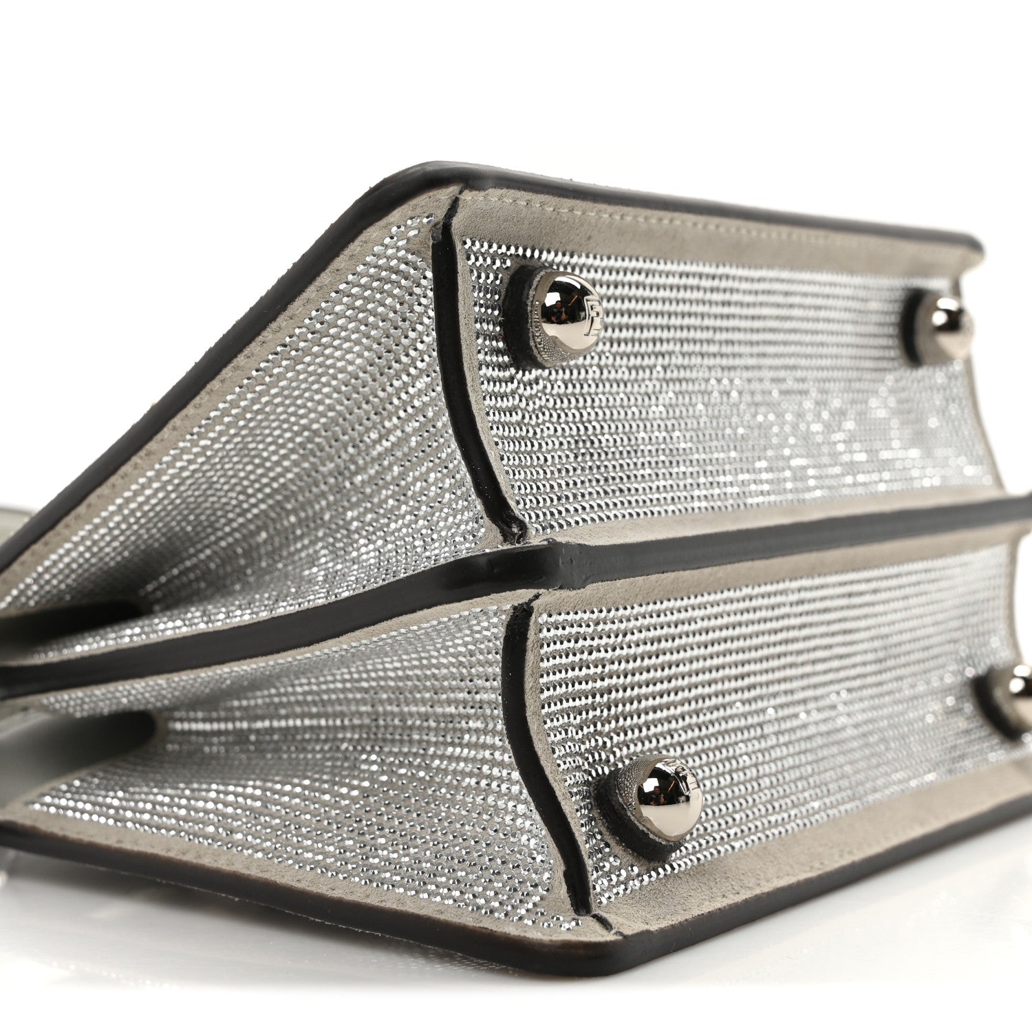 Fendi Iridescent Crystal Vitello Laminato Suede FF Petite Peekaboo I SEE U Satchel Cappuccino 8 of 10