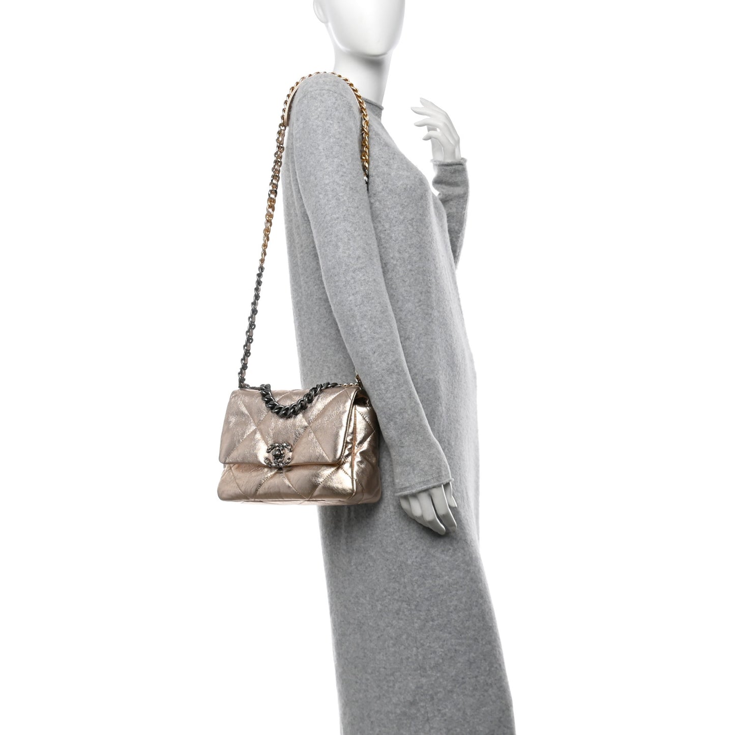 Metallic Lambskin Quilted Medium Chanel 19 Flap Gold