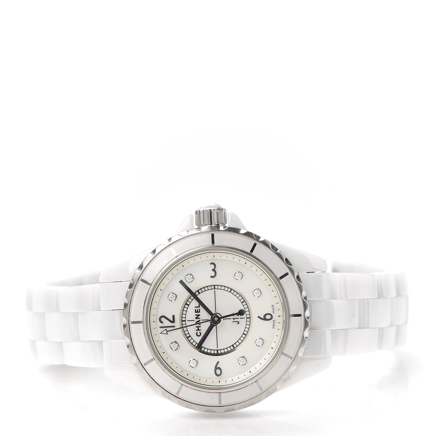 Stainless Steel Ceramic Diamond Mother of Pearl 29mm J12 Quartz Watch White