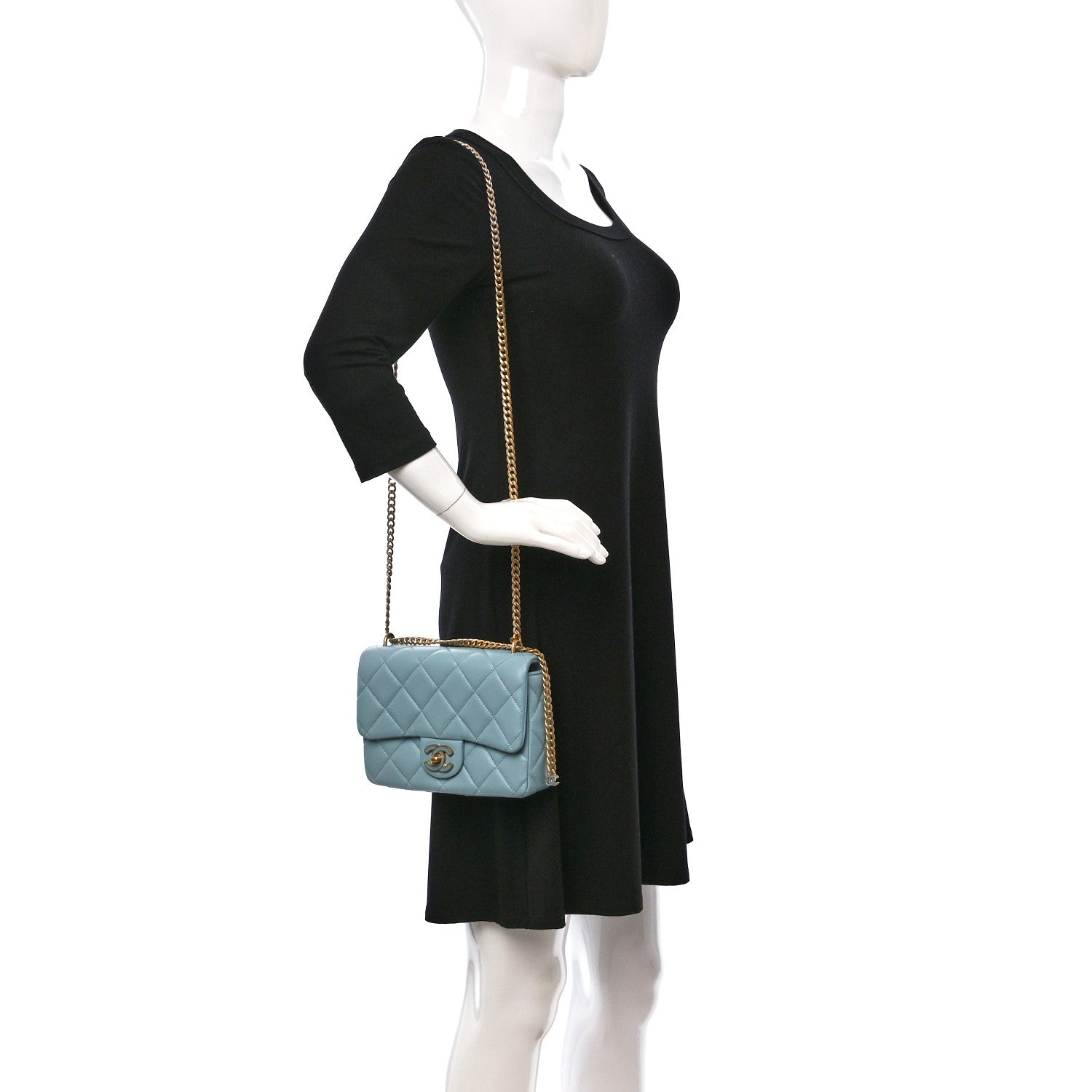 Chanel Lambskin Enamel Quilted Small Pending CC Square Flap Light Blue 2 of 10