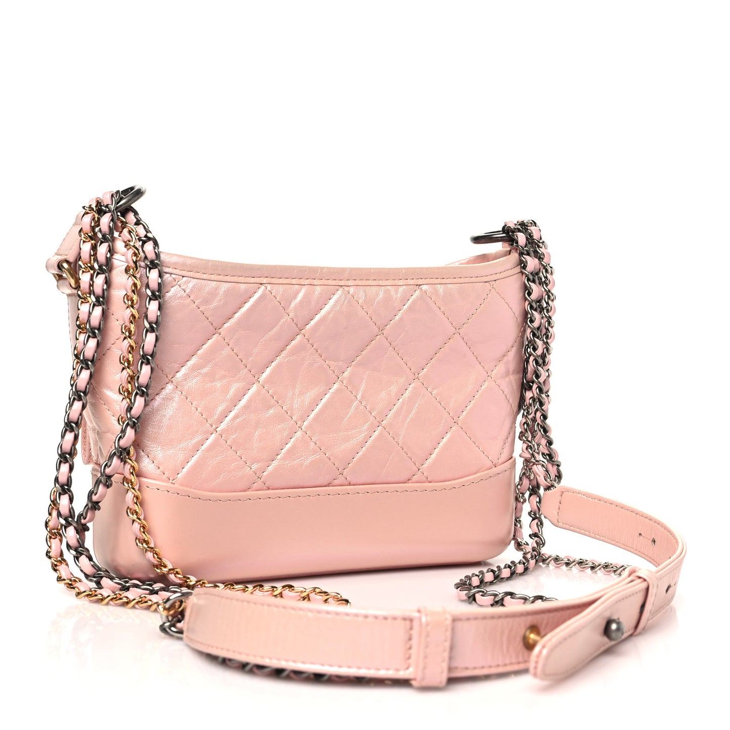 Iridescent Aged Calfskin Quilted Small Gabrielle Hobo Rose