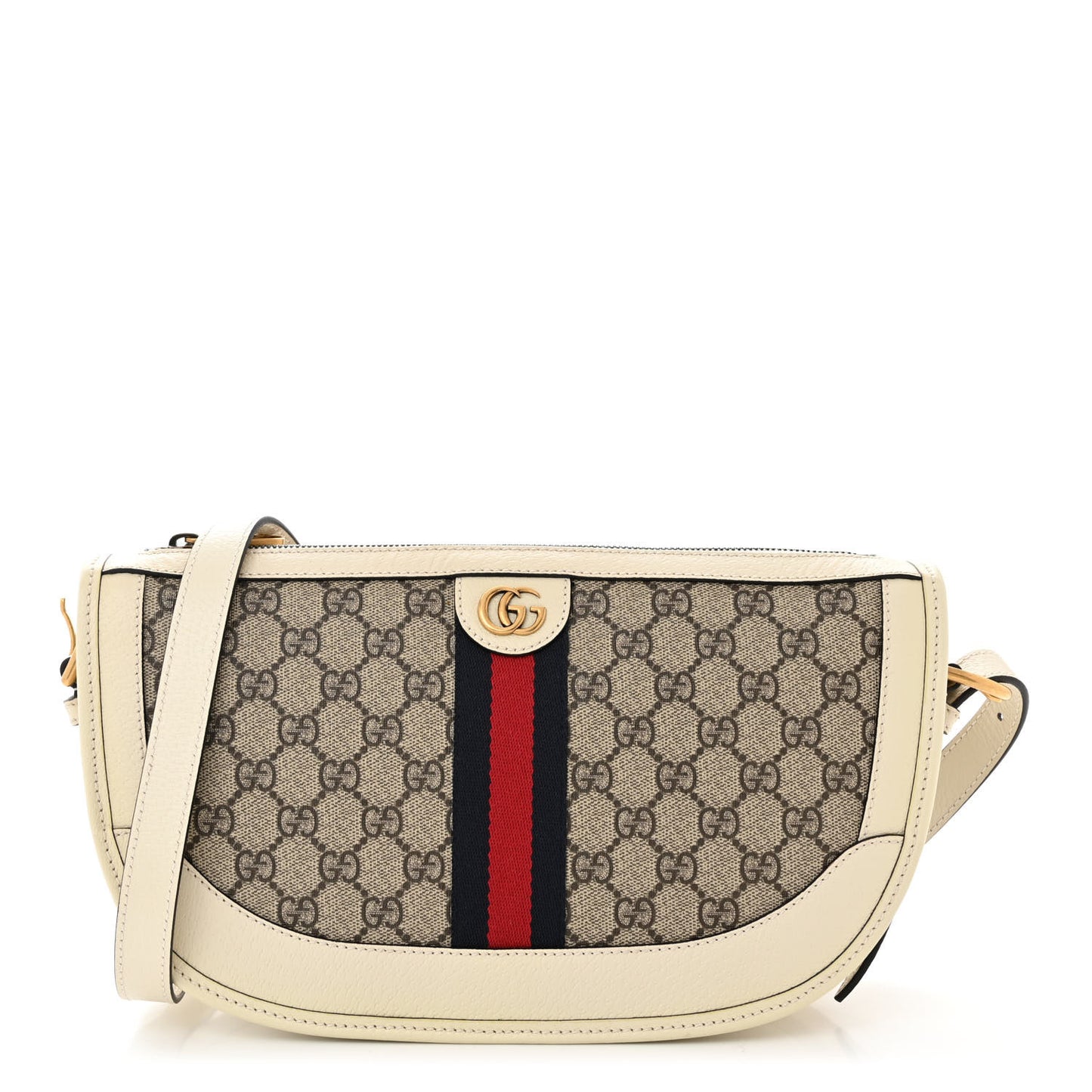 GG Supreme Monogram Web Large Ophidia Shoulder Bag Beige Ebony Mystic White