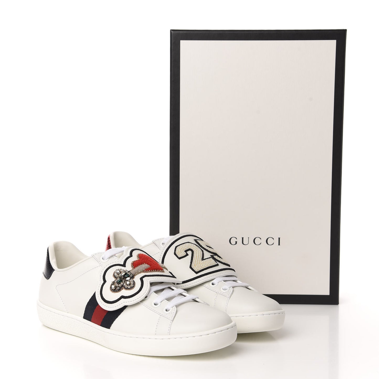 Calfskin Ayers Web Dagger Embroidered Womens Ace Sneakers 35.5 White