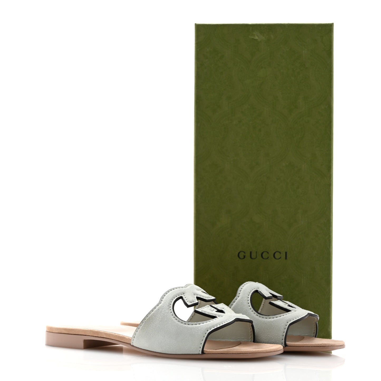 Kid Scamosciato Interlocking G Cut Out Slide Sandals 37 Salvy Green