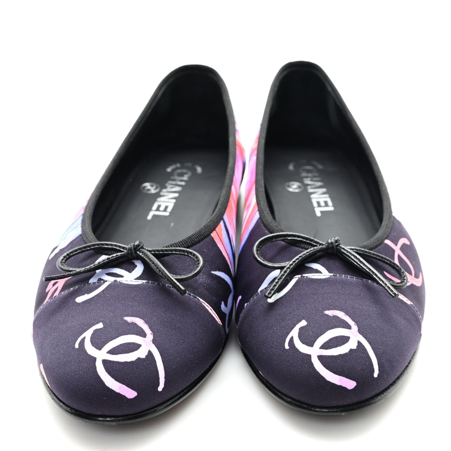 Printed Stretch Jersey Cap Toe Ballerina Flats 38 Black Multicolor