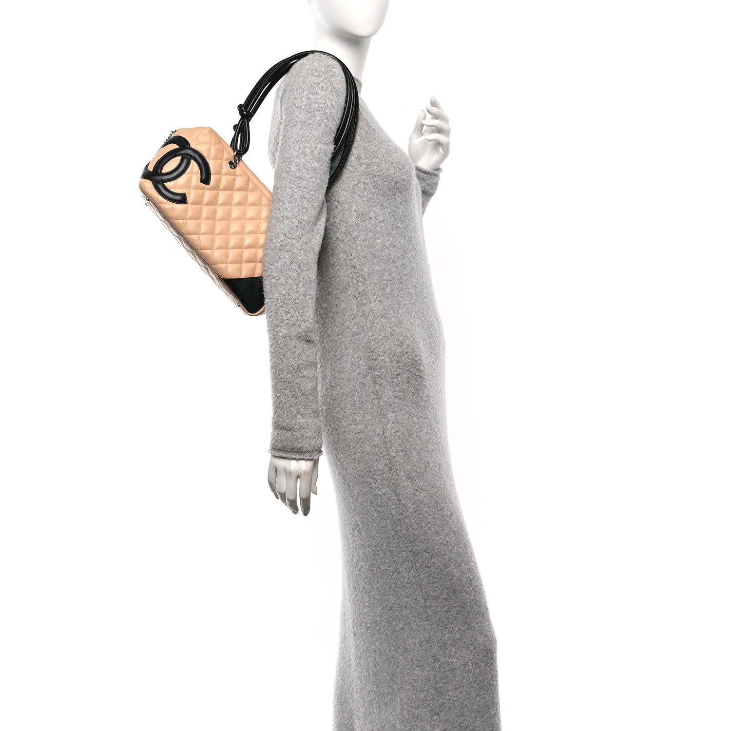 Chanel Calfskin Quilted Large Cambon Bowler Beige Black 2 of 10