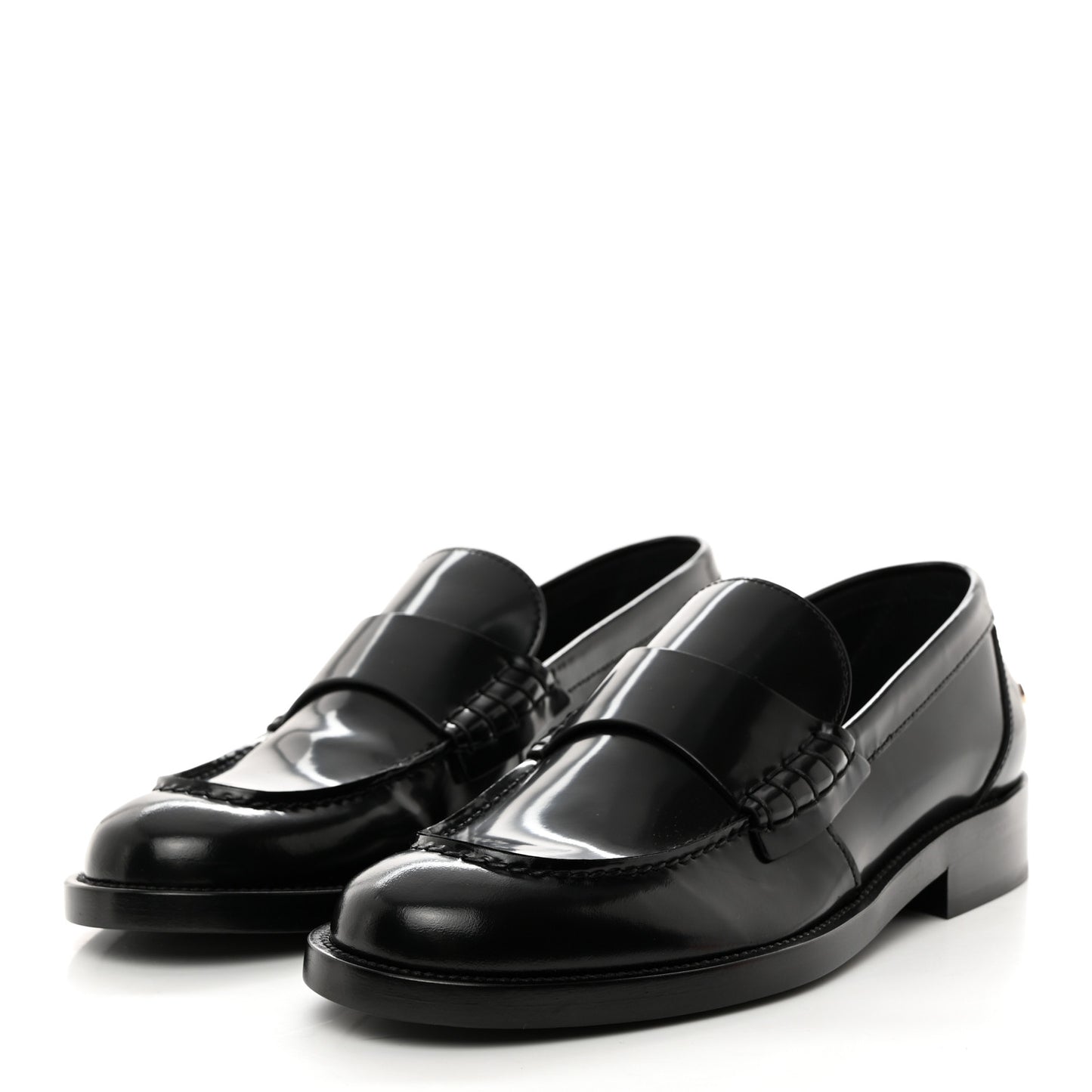 Shiny Calfskin Logo Loafers 38.5 Black