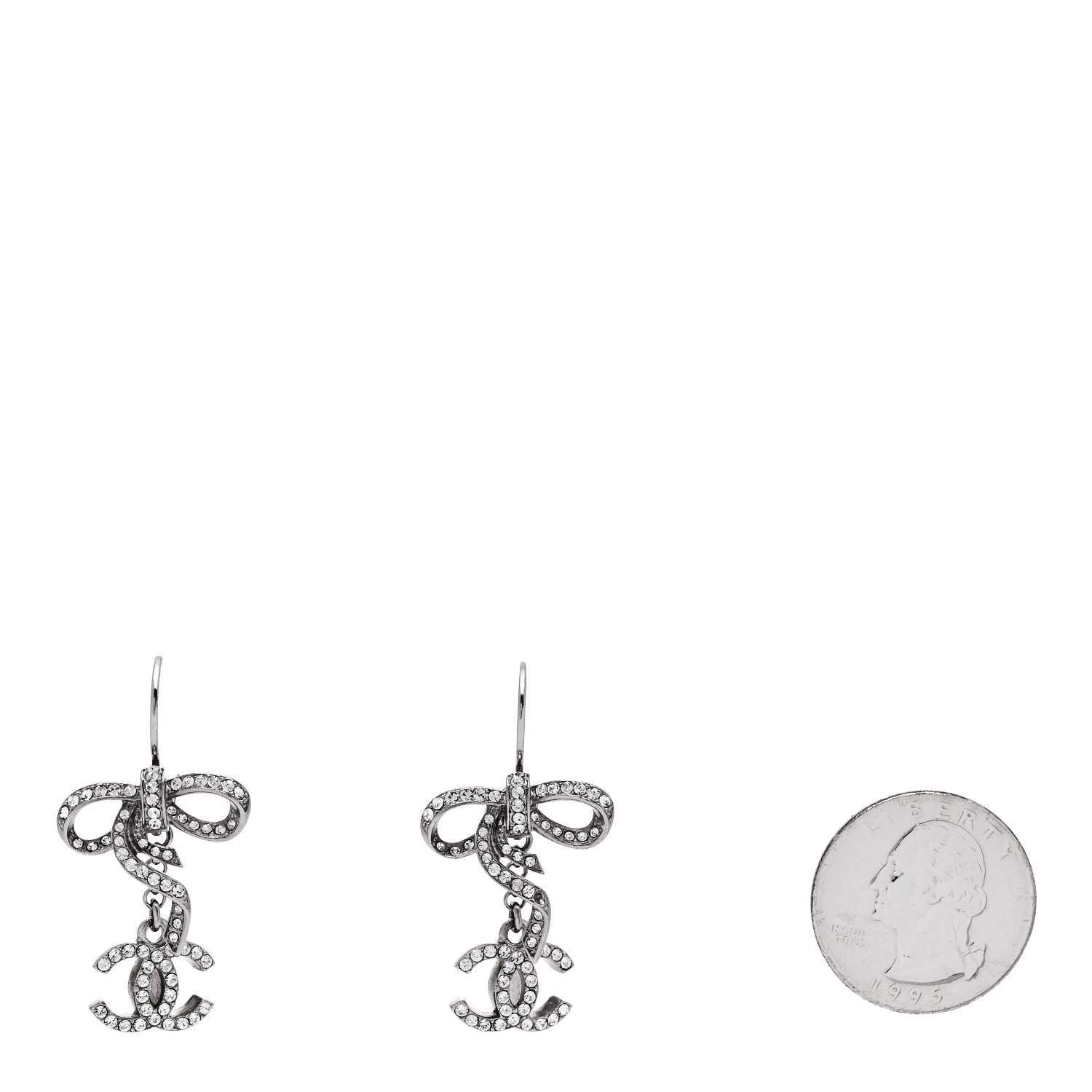 Chanel Crystal CC Bow Drop Earrings Silver 2 of 4