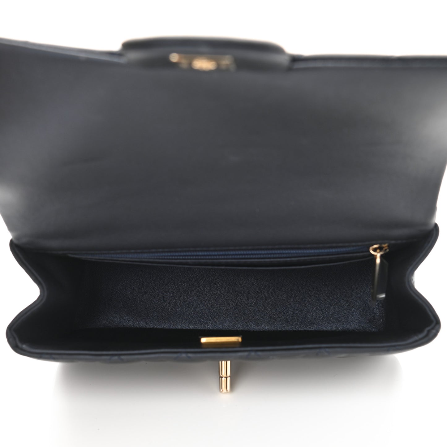 Lambskin Quilted Mini Top Handle Rectangular Flap Navy Blue