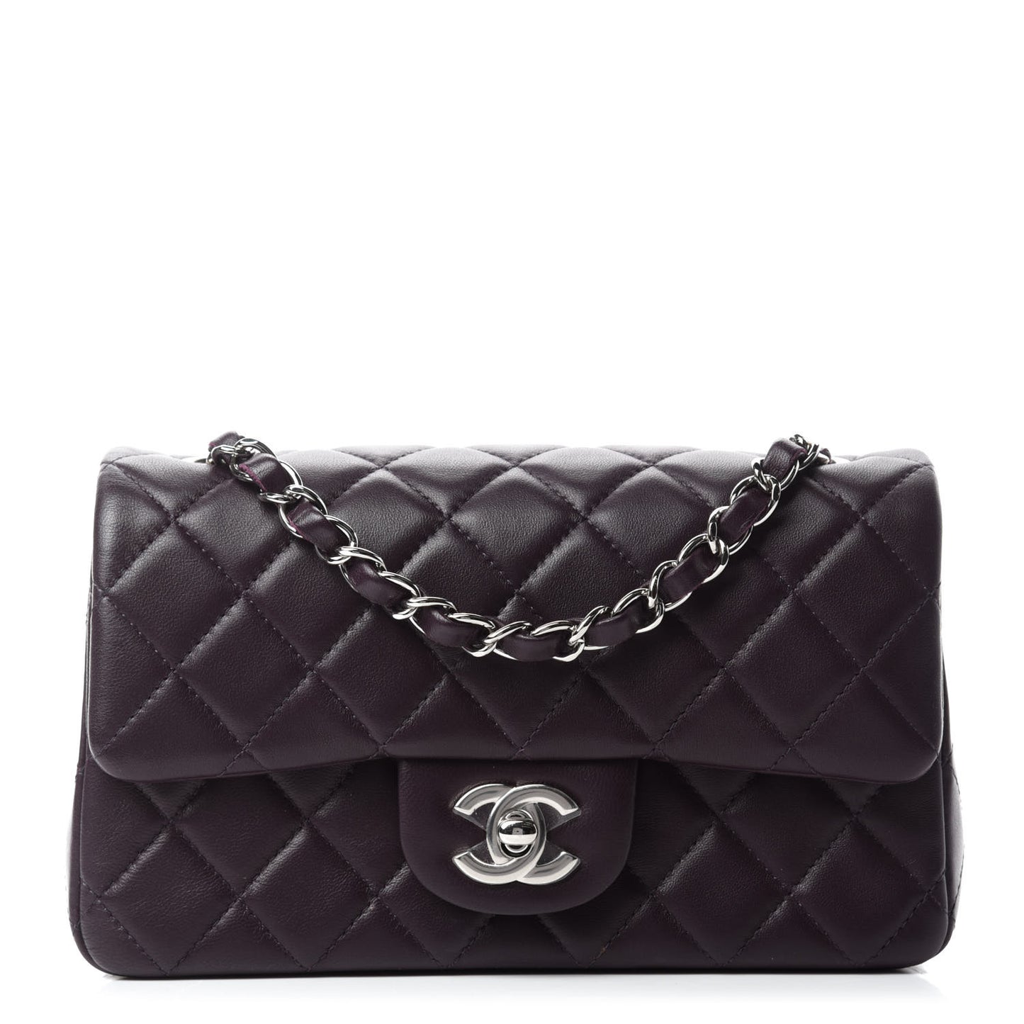Lambskin Quilted Mini Rectangular Flap Dark Purple
