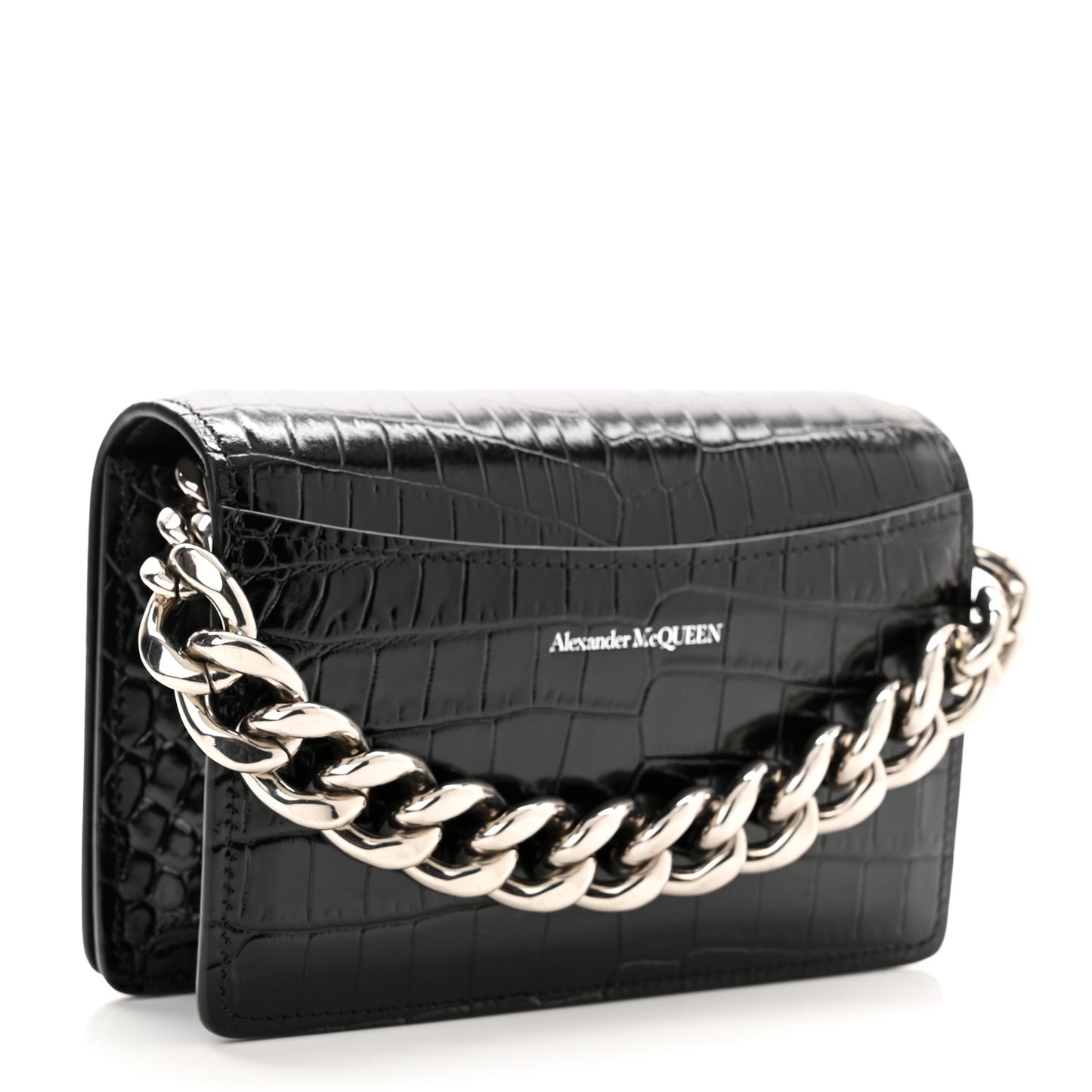 Croc Four Ring Knuckle Mini Chain Clutch Black