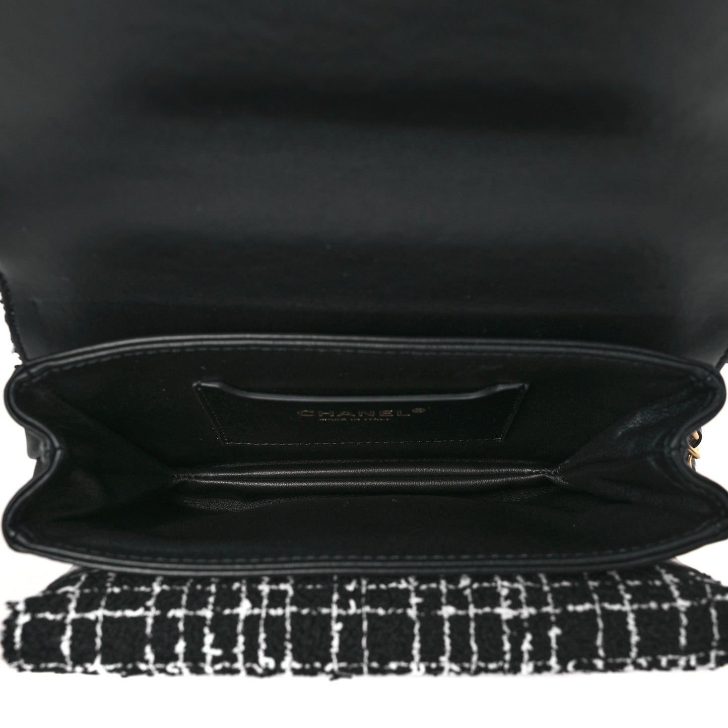 Tweed Lambskin Quilted Top Handle Flap Black White