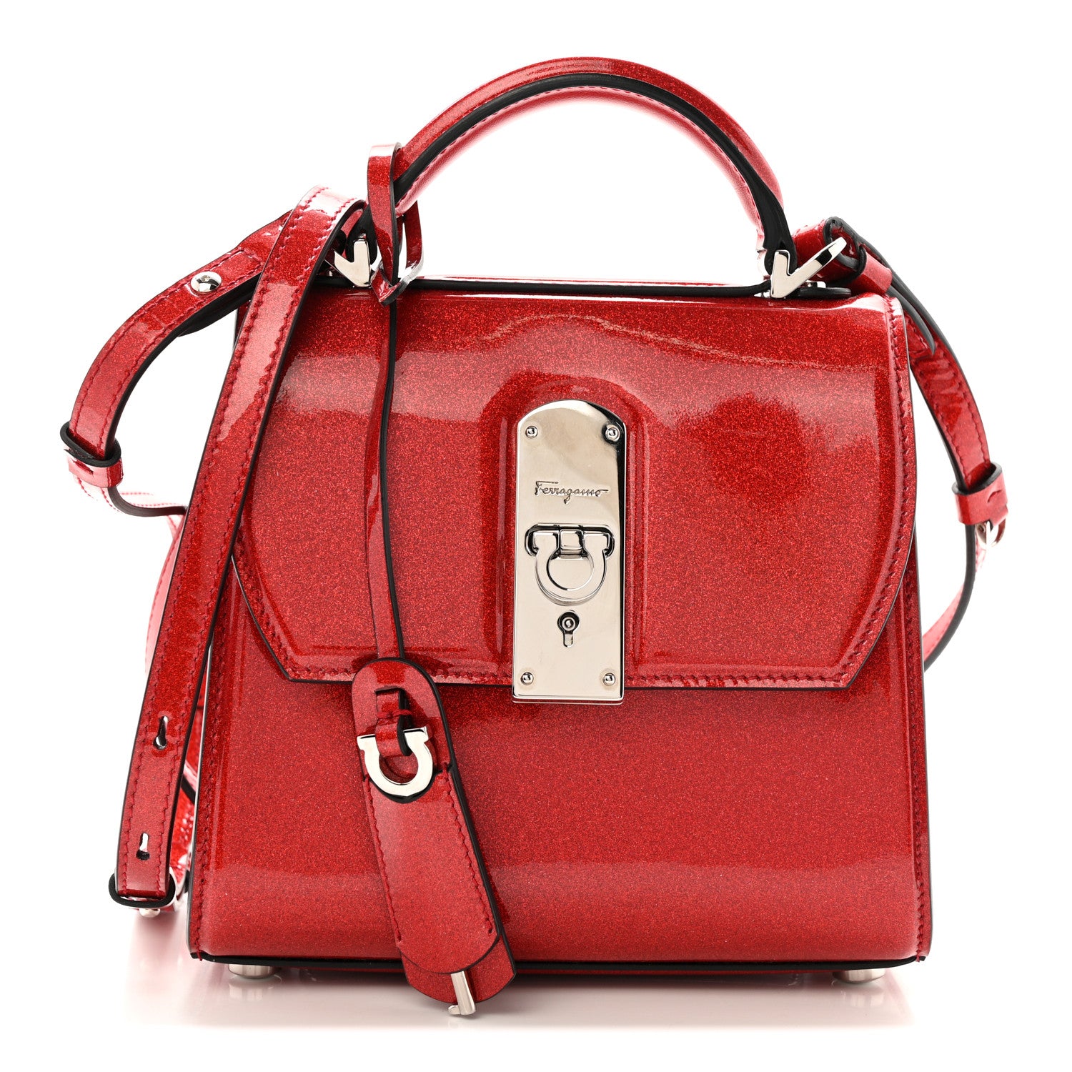 Salvatore Ferragamo Glitter Patent Mini Boxyz Red 1805514