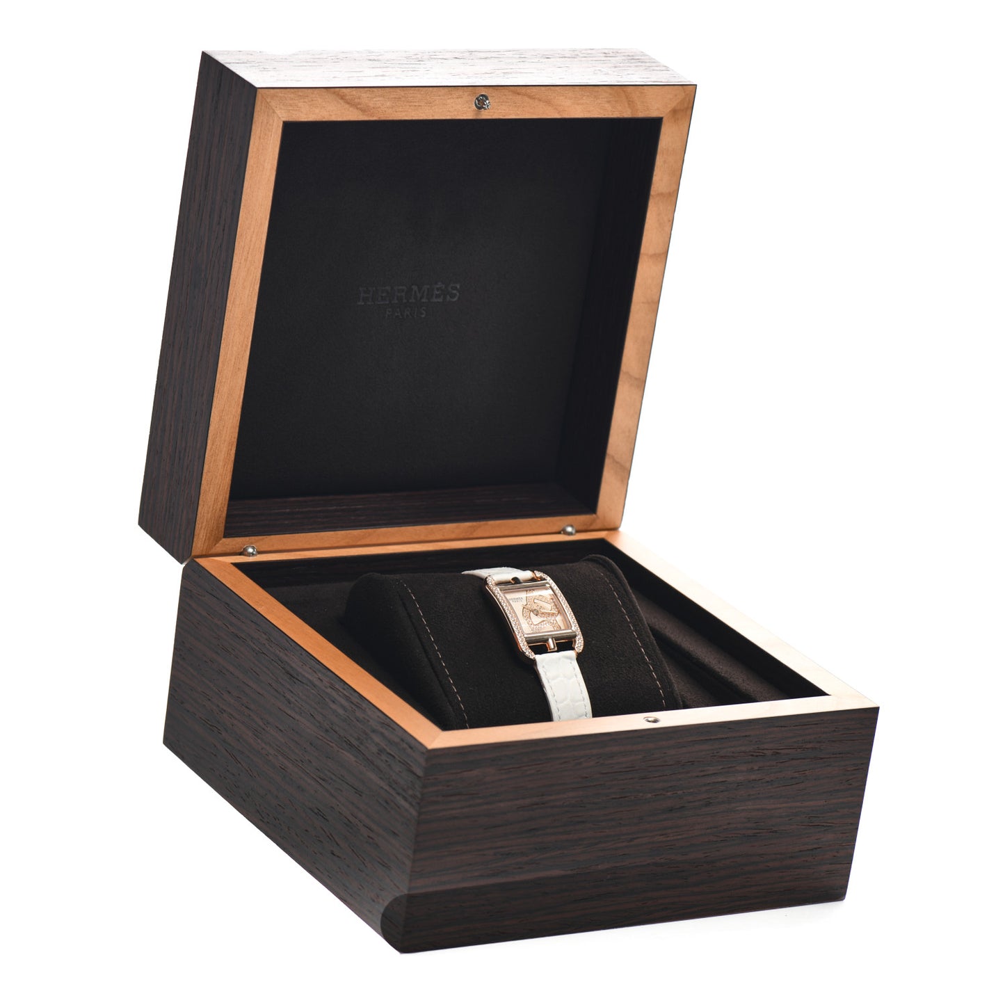 18K Rose Gold Alligator Diamond Bezel 23mm Cape Cod Chaine d'Ancre Joaillier Quartz Watch Blanc