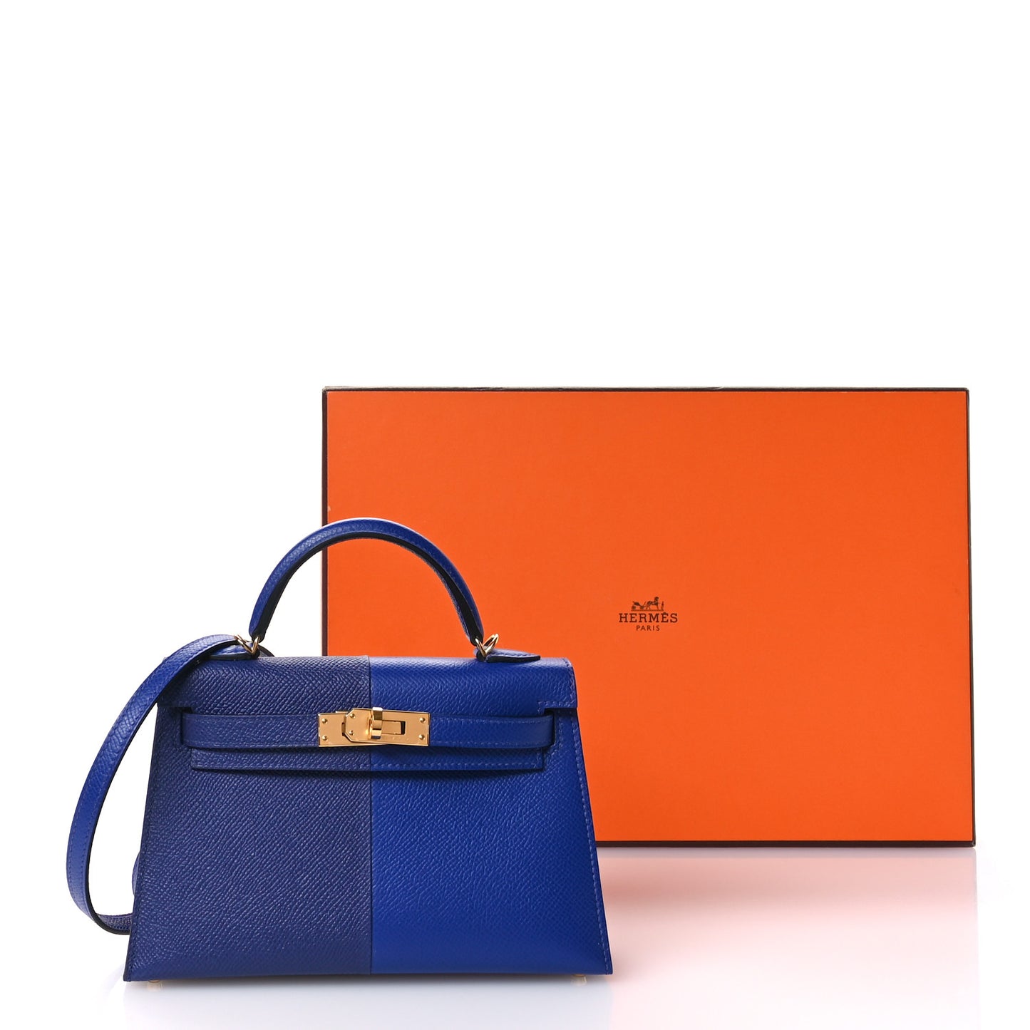 Epsom Casaque Mini Kelly Sellier 20 Bleu Electrique Bleu Encre Gold