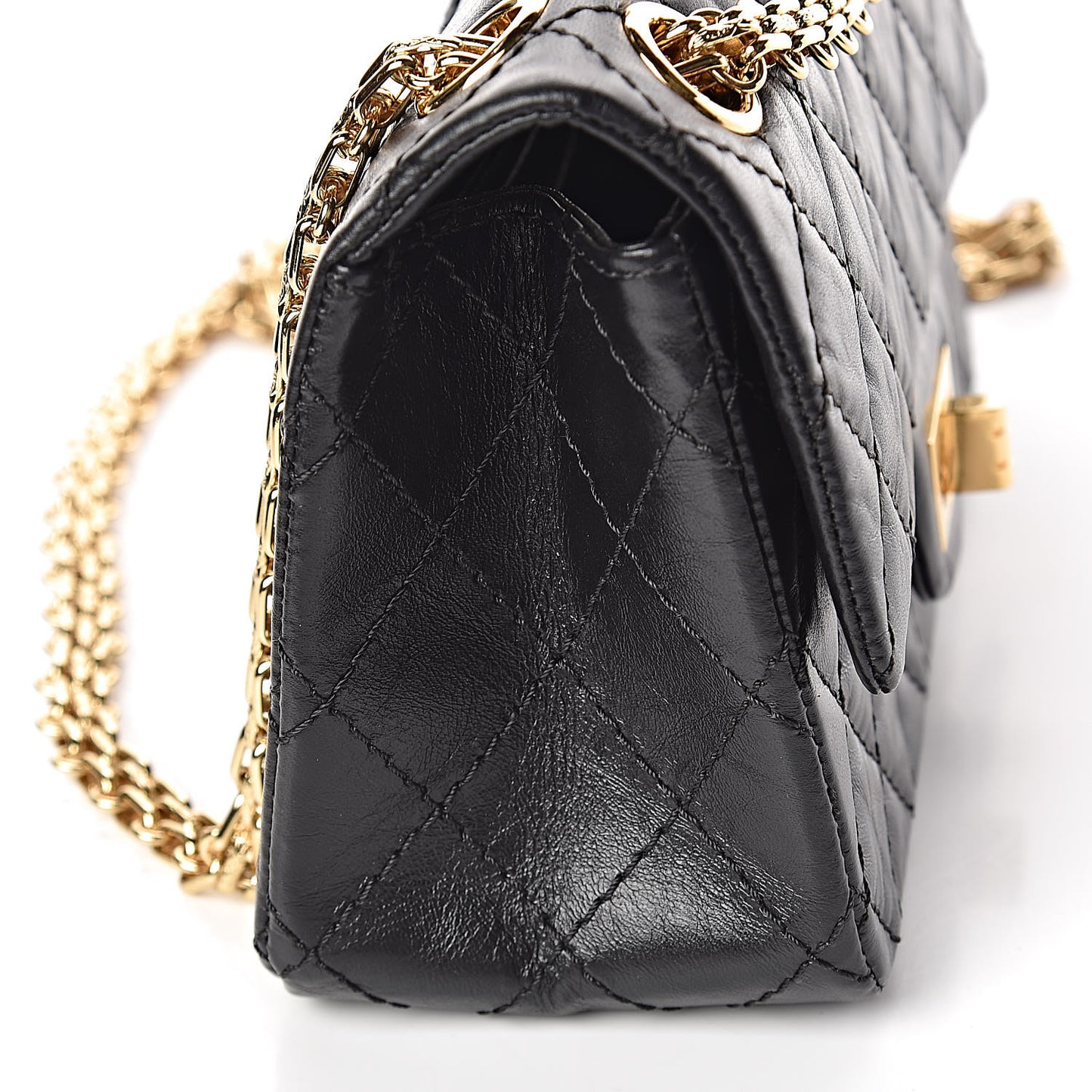Aged Calfskin Quilted 2.55 Reissue 224 Flap Black