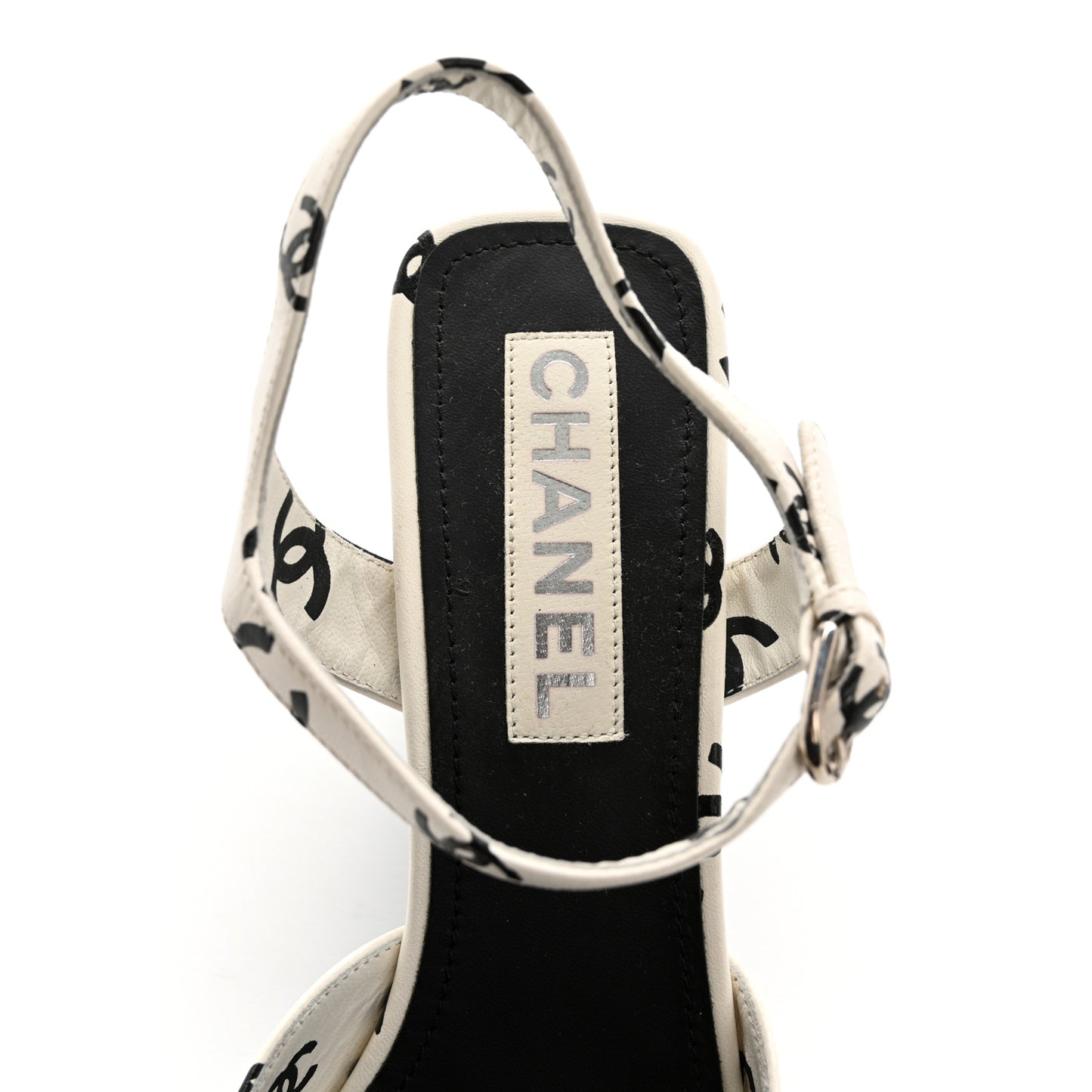 Lambskin Printed CC Sandals 41 White Black