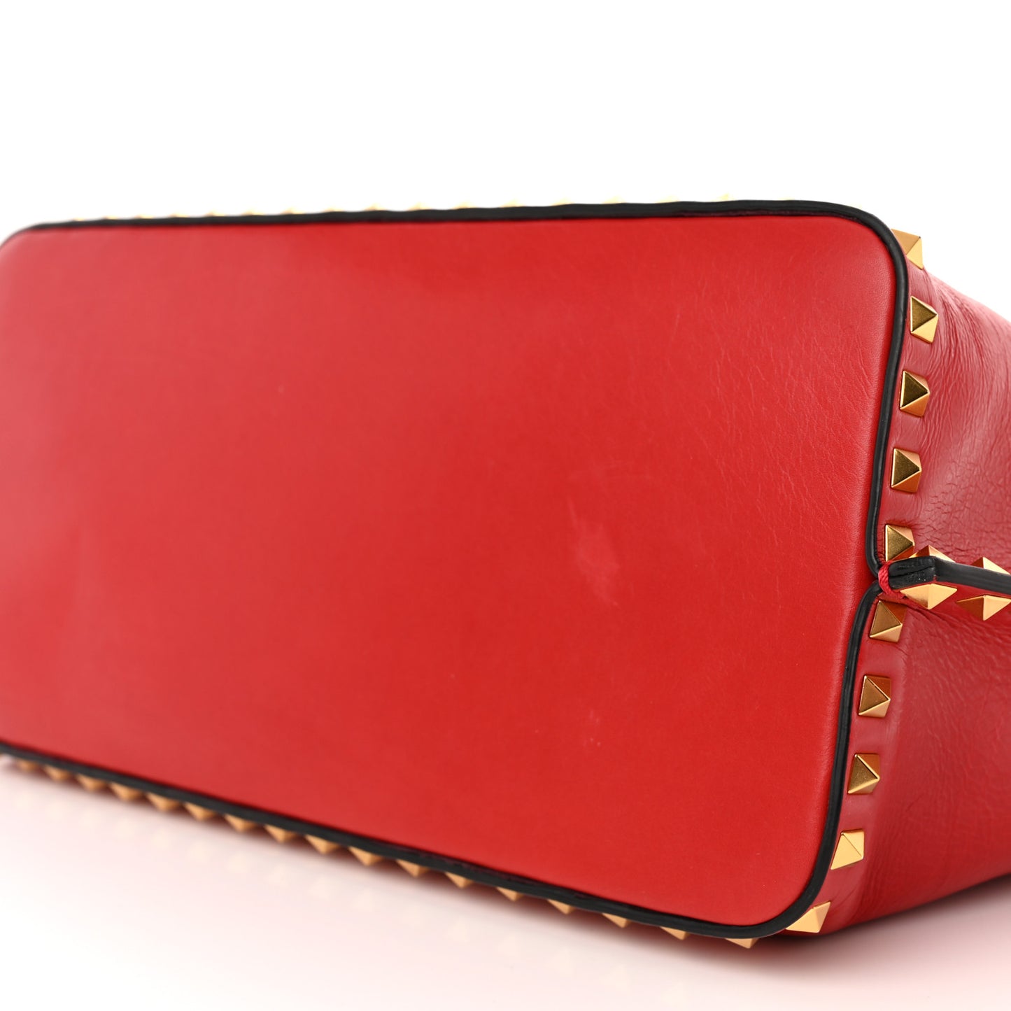 Grainy Calfskin Medium Rockstud Hype Tote Red