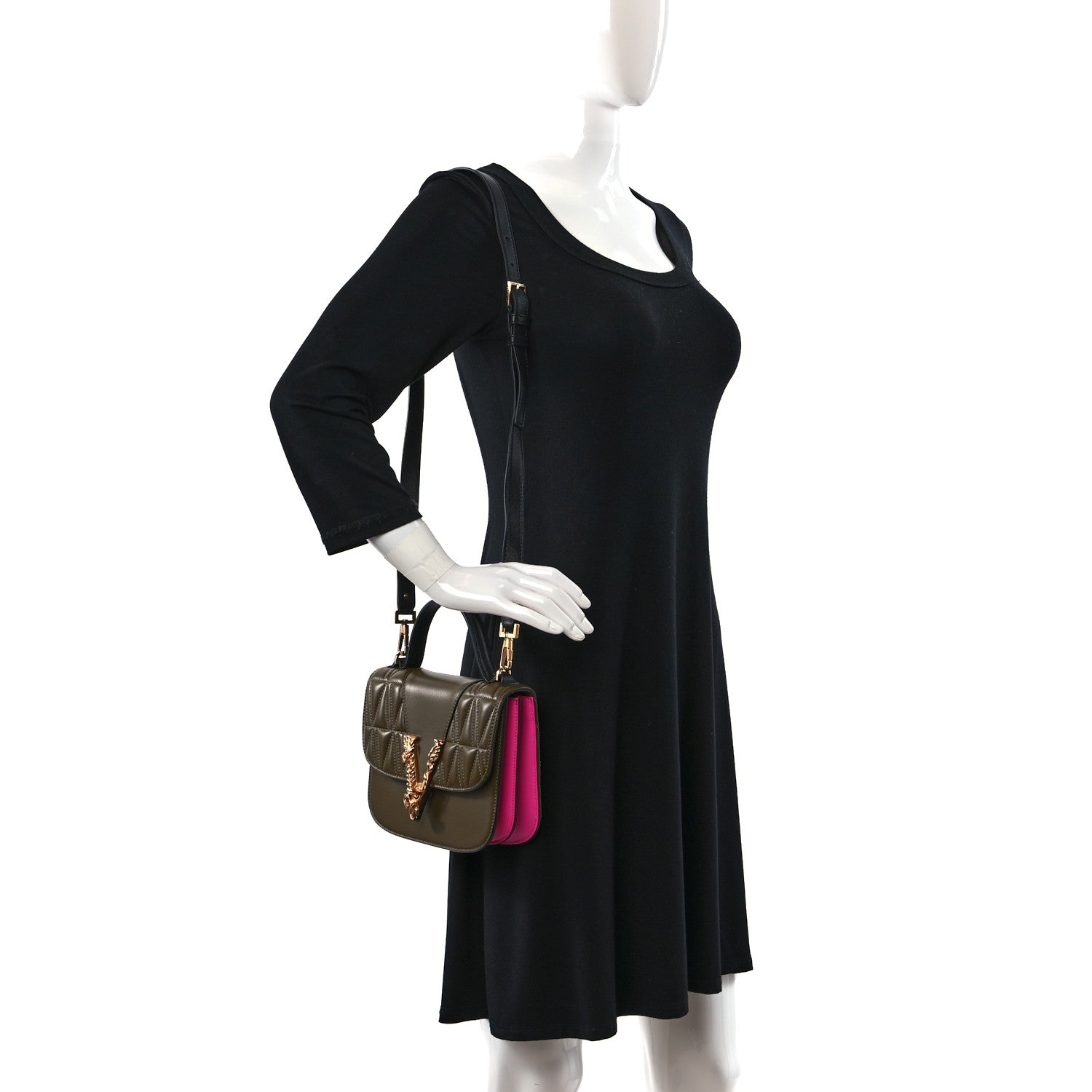 Versace Vitello Barocco Virtus Small Top Handle Shoulder Bag Green Pink 2 of 8