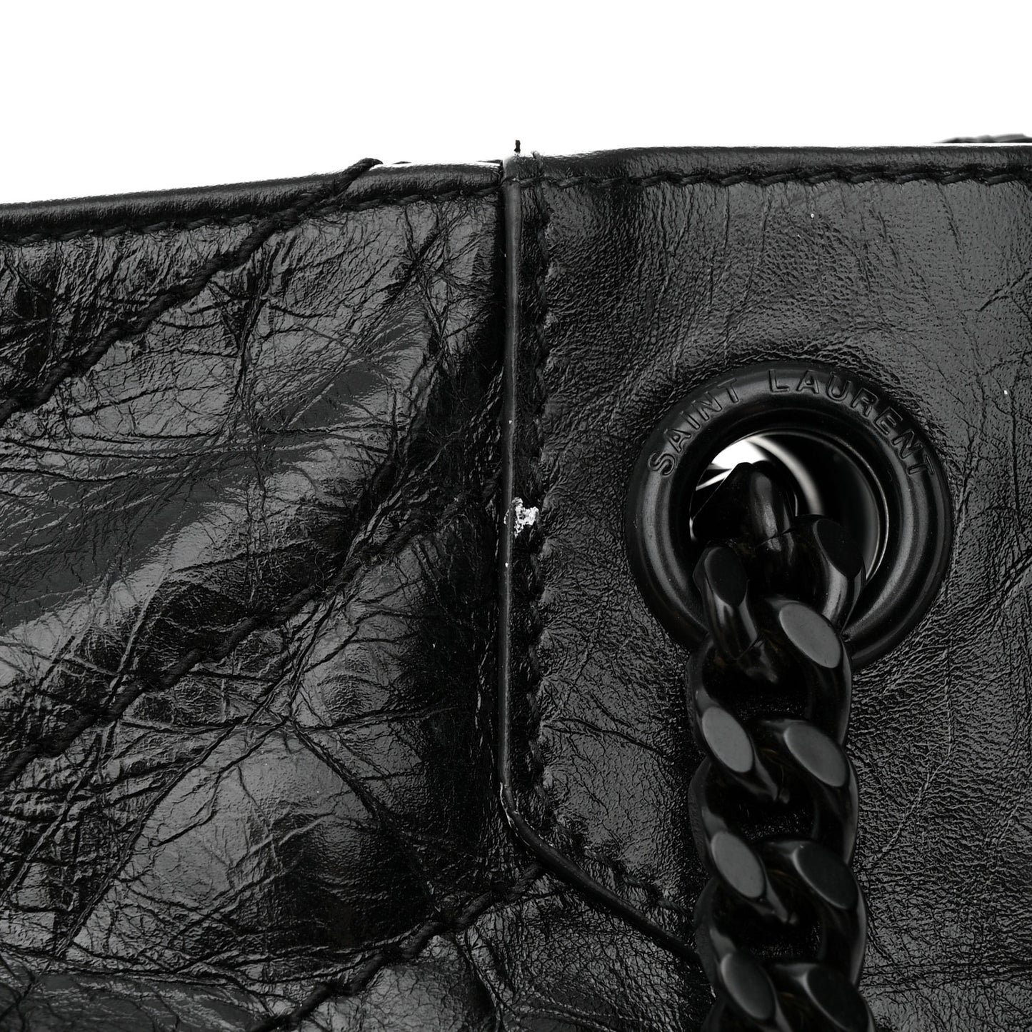 Crinkled Calfskin Matelasse Monogram Medium Niki Shopper Tote Black