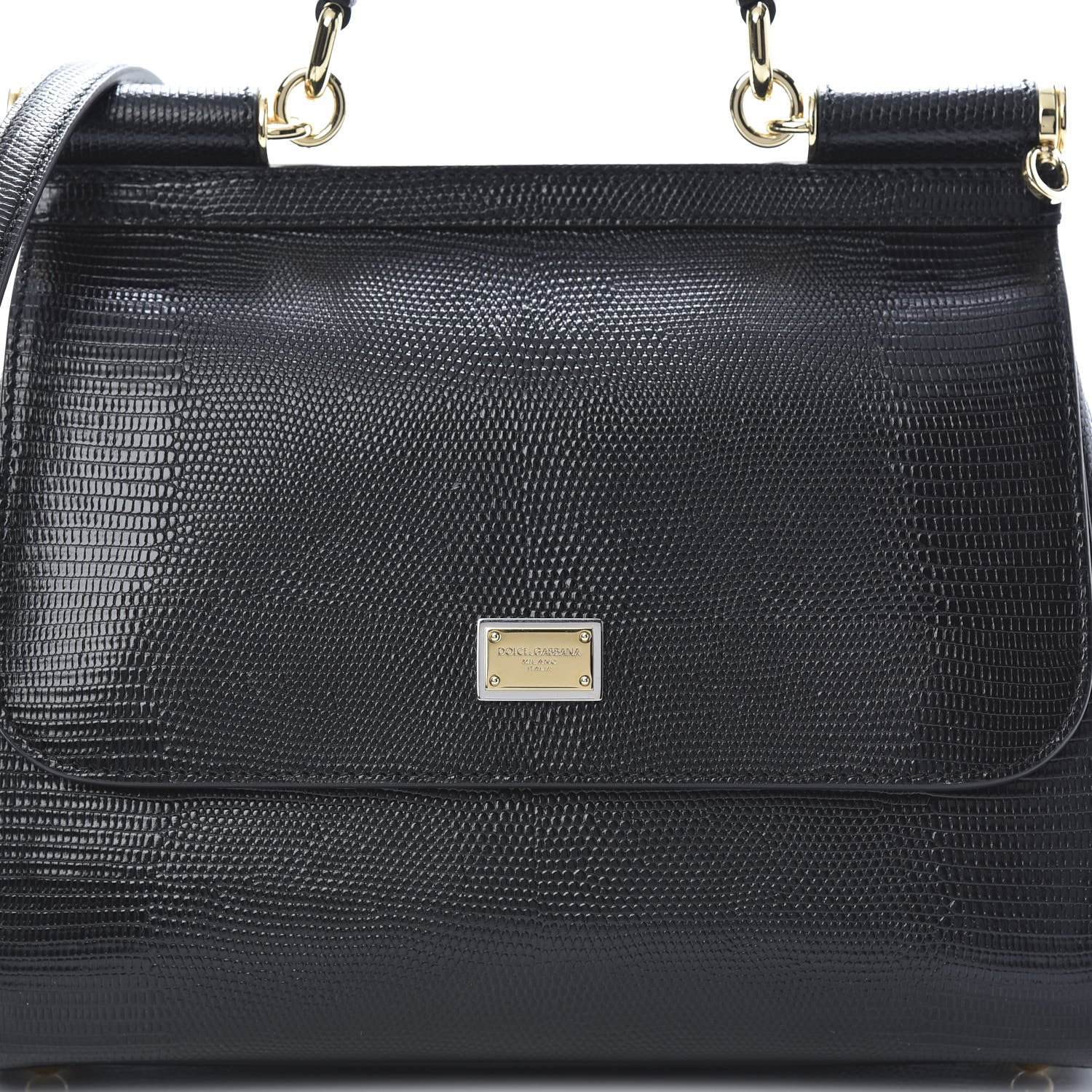 Dolce & Gabbana Iguana Calfskin Embossed Medium Miss Sicily Satchel Black 8 of 10